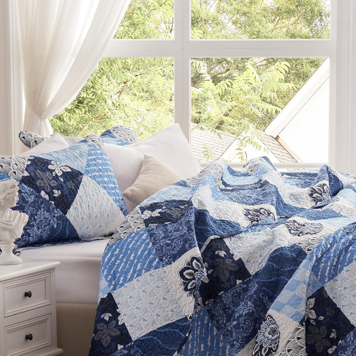 LEAONME Full Queen Quilt Set 3 Pieces Reversible