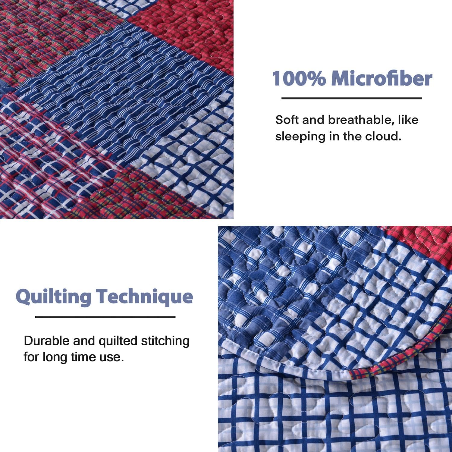 Hailea Red Blue Plaid Quilt Set Twin Size