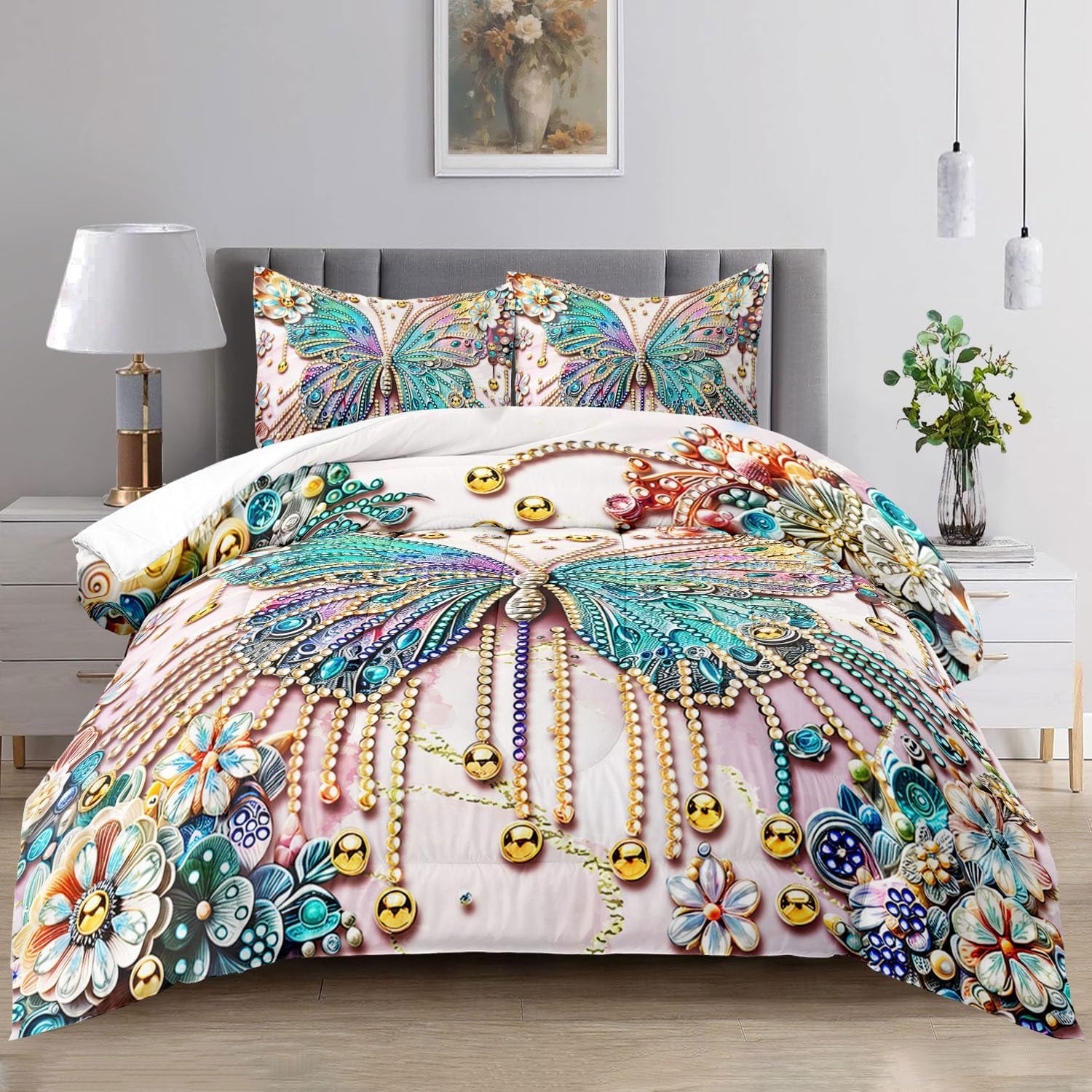 Raphus Cucullatus Butterfly Comforter Set King Pink