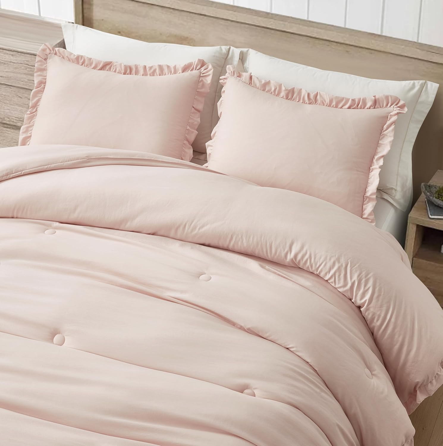 Chezmoi Collection Nora 3-Piece Comforter Set Queen Blush