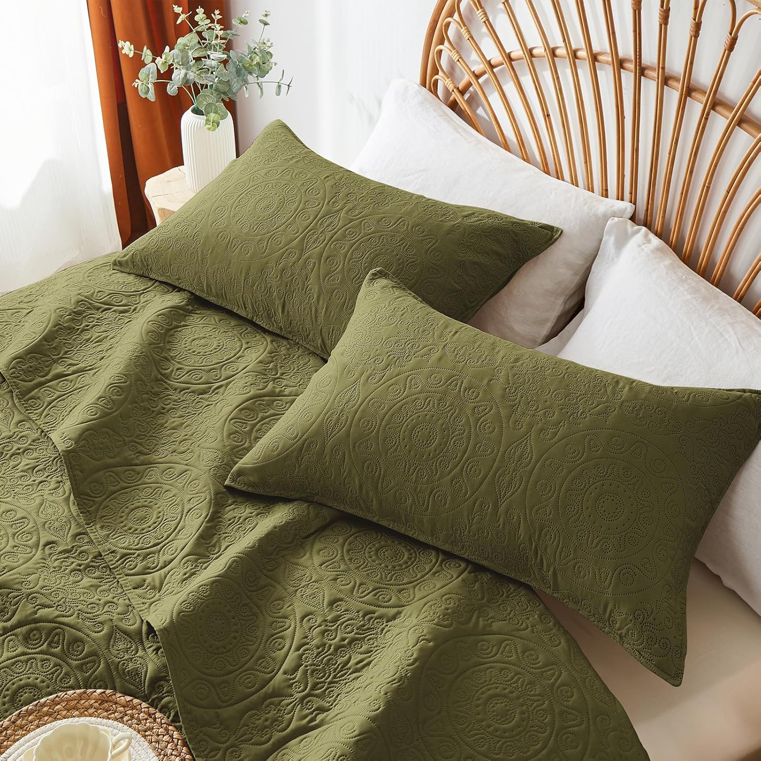 WURUIBO Olive Green Quilt Set Twin Size
