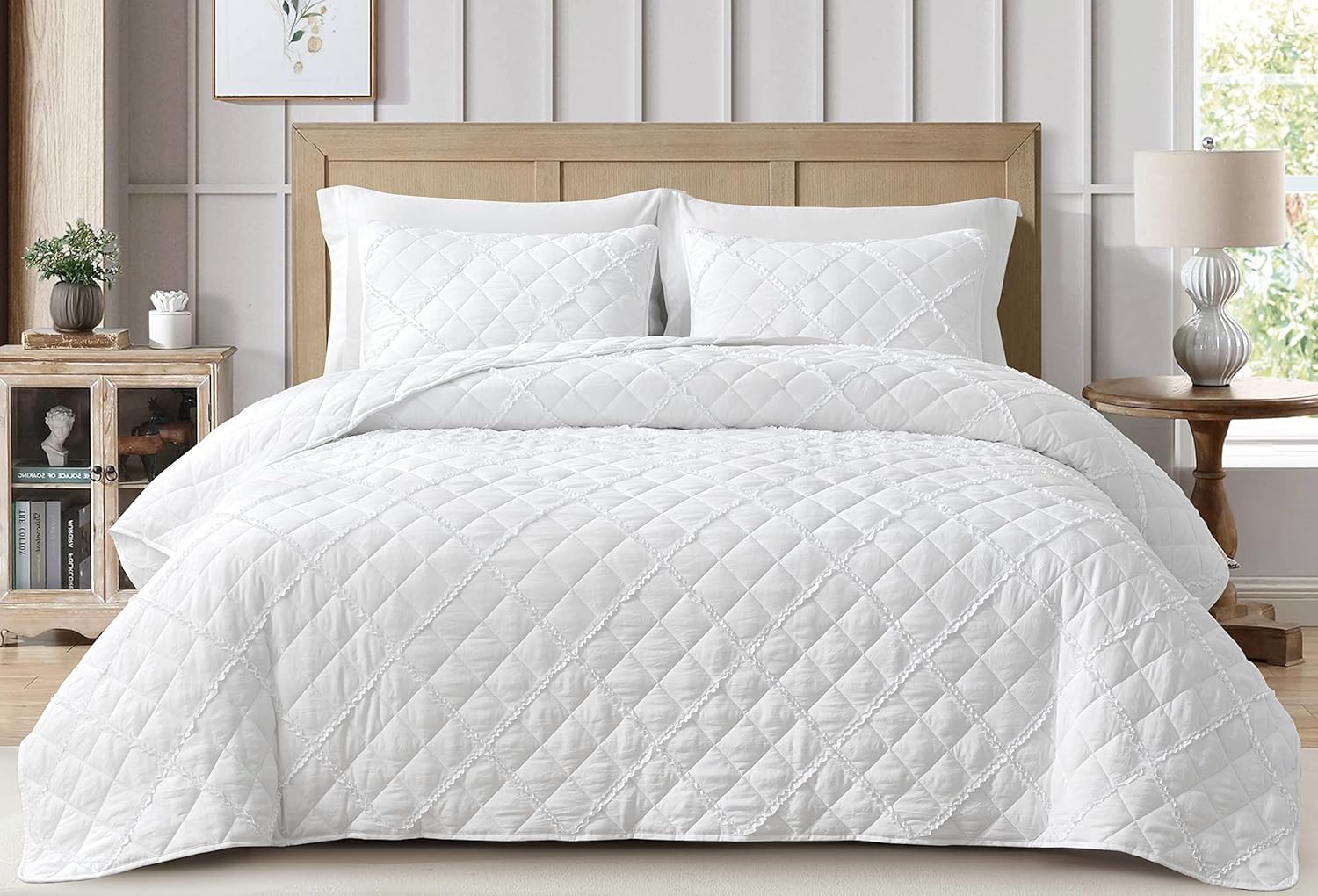 Chezmoi Annabelle 2-Piece White Quilt Set - Twin Size