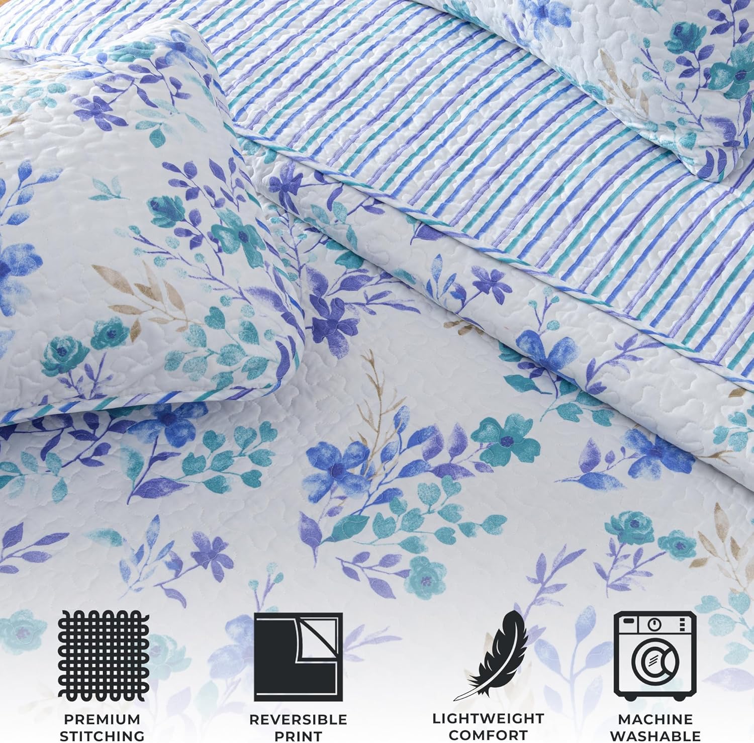 Great Bay Home Blue Floral TwinTwin XL Quilt Set with Shams
