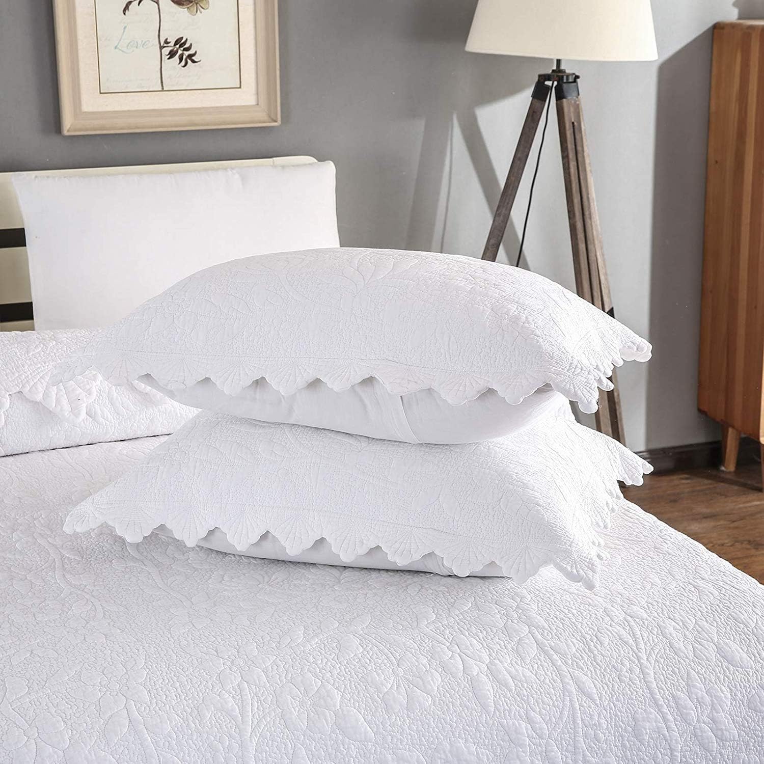 Brandream 5-Piece White Quilt Set Cotton Queen Size