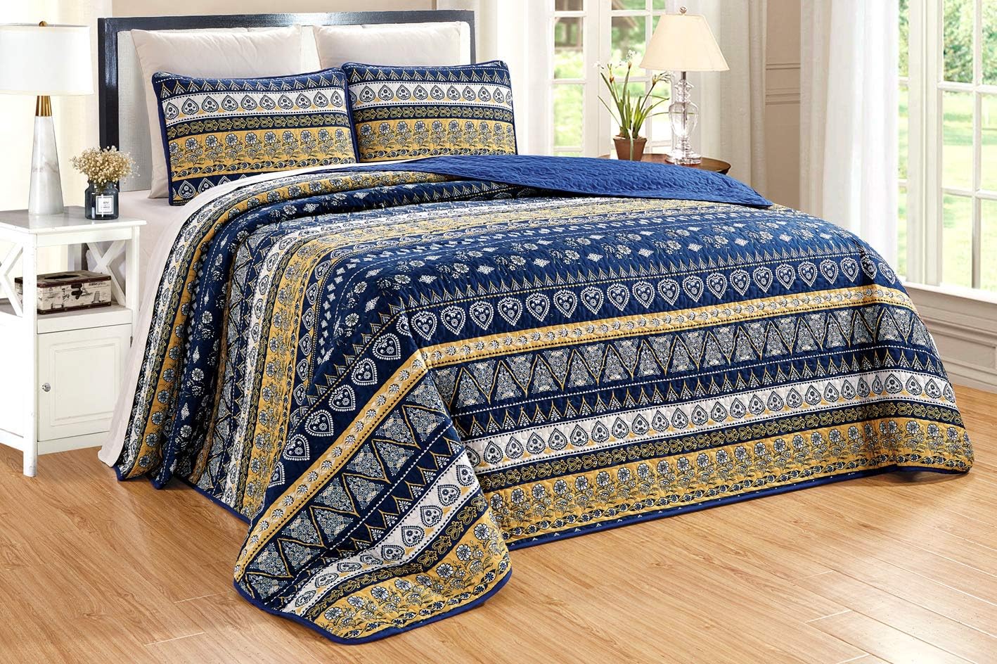 Grand Linen 3-Piece Reversible Bedspread Set Queen Size