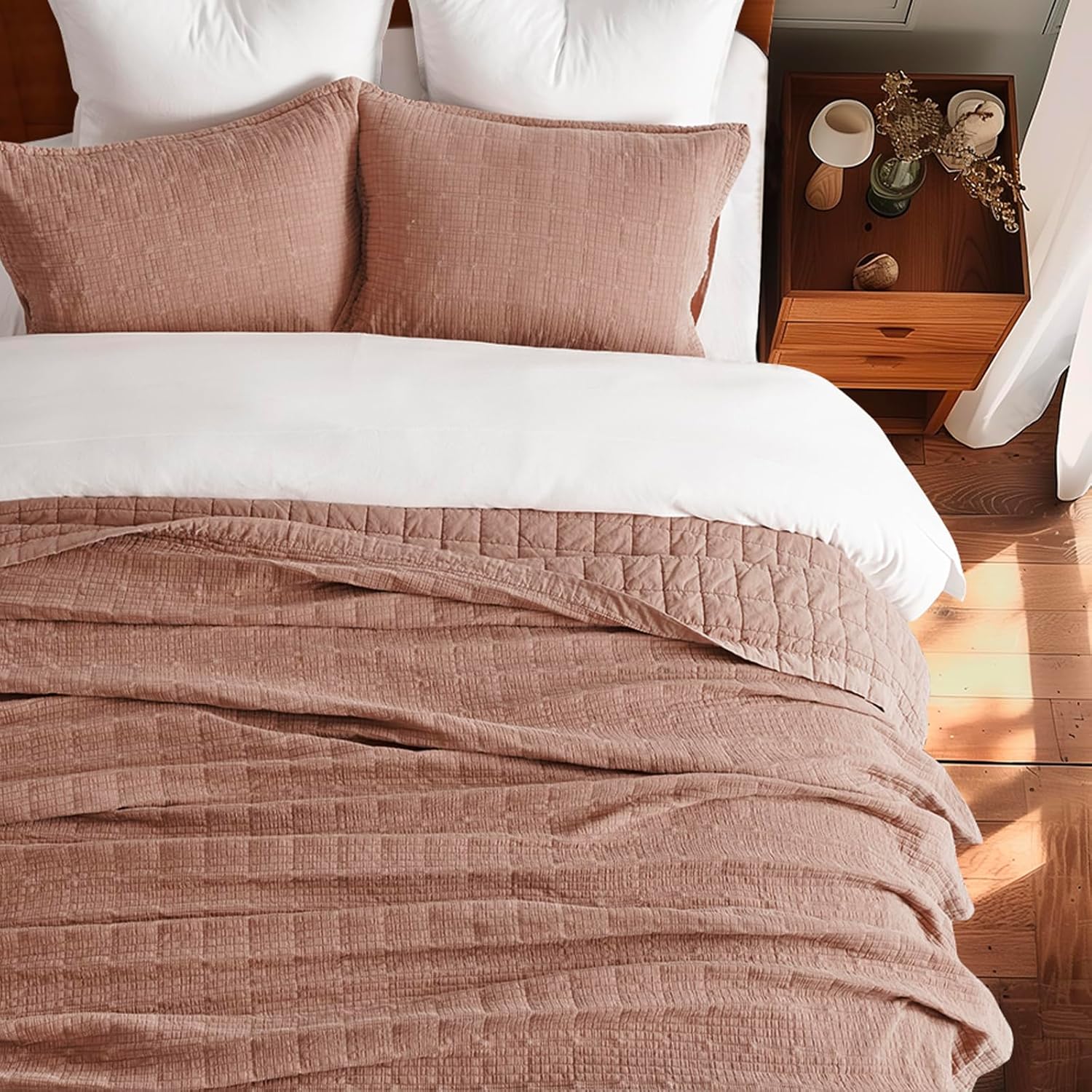 EVERGRACEHOME Stonewashed Cotton Quilt Set Queen Size