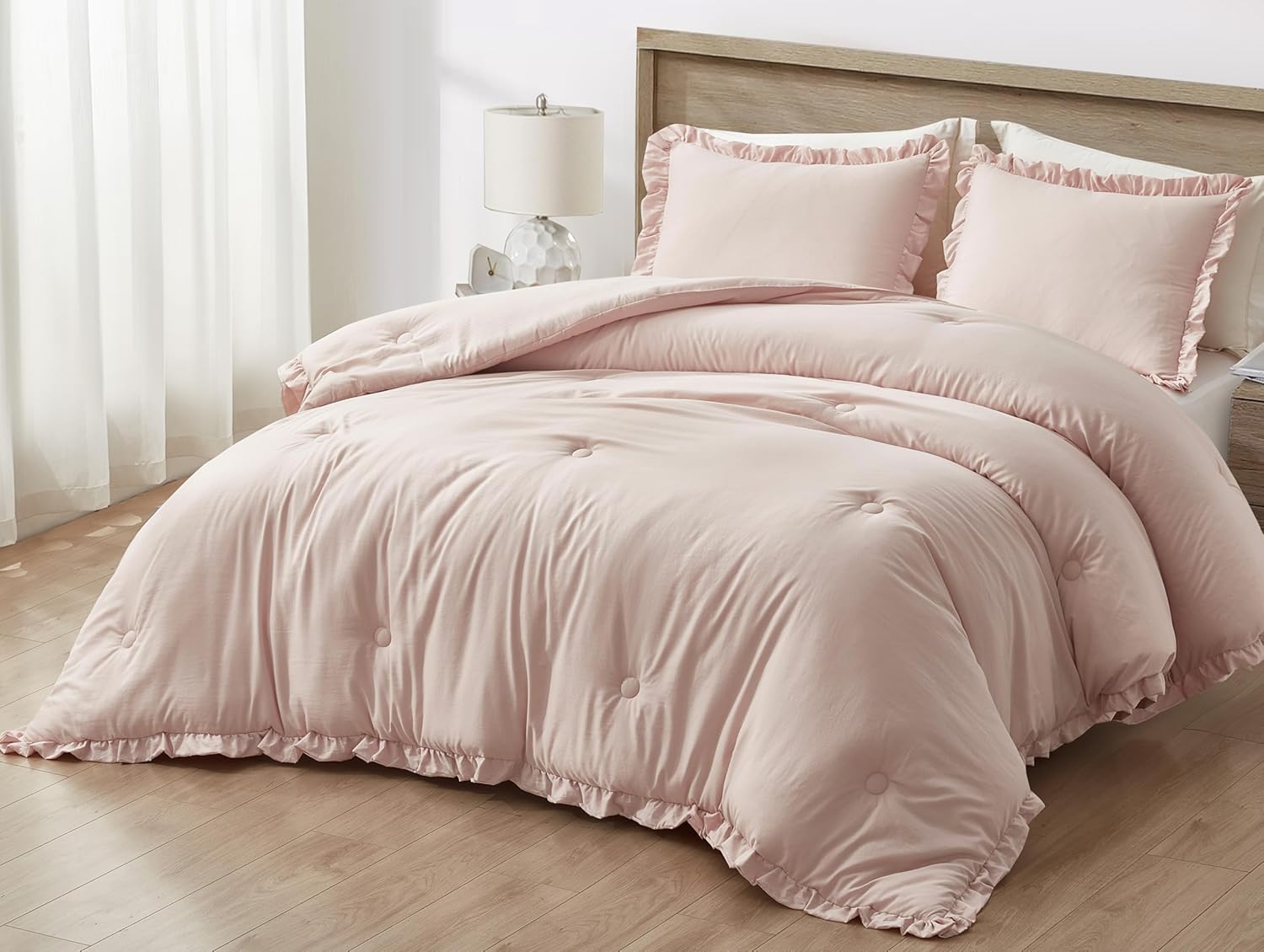 Chezmoi Collection Nora 3-Piece Comforter Set Queen Blush