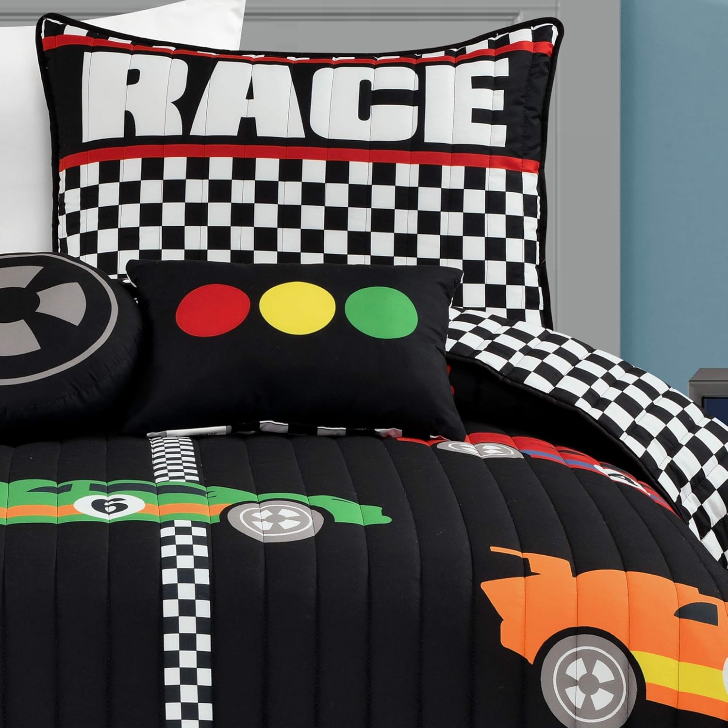 Lush Decor Racing Cars Quilt Set Twin Black 1