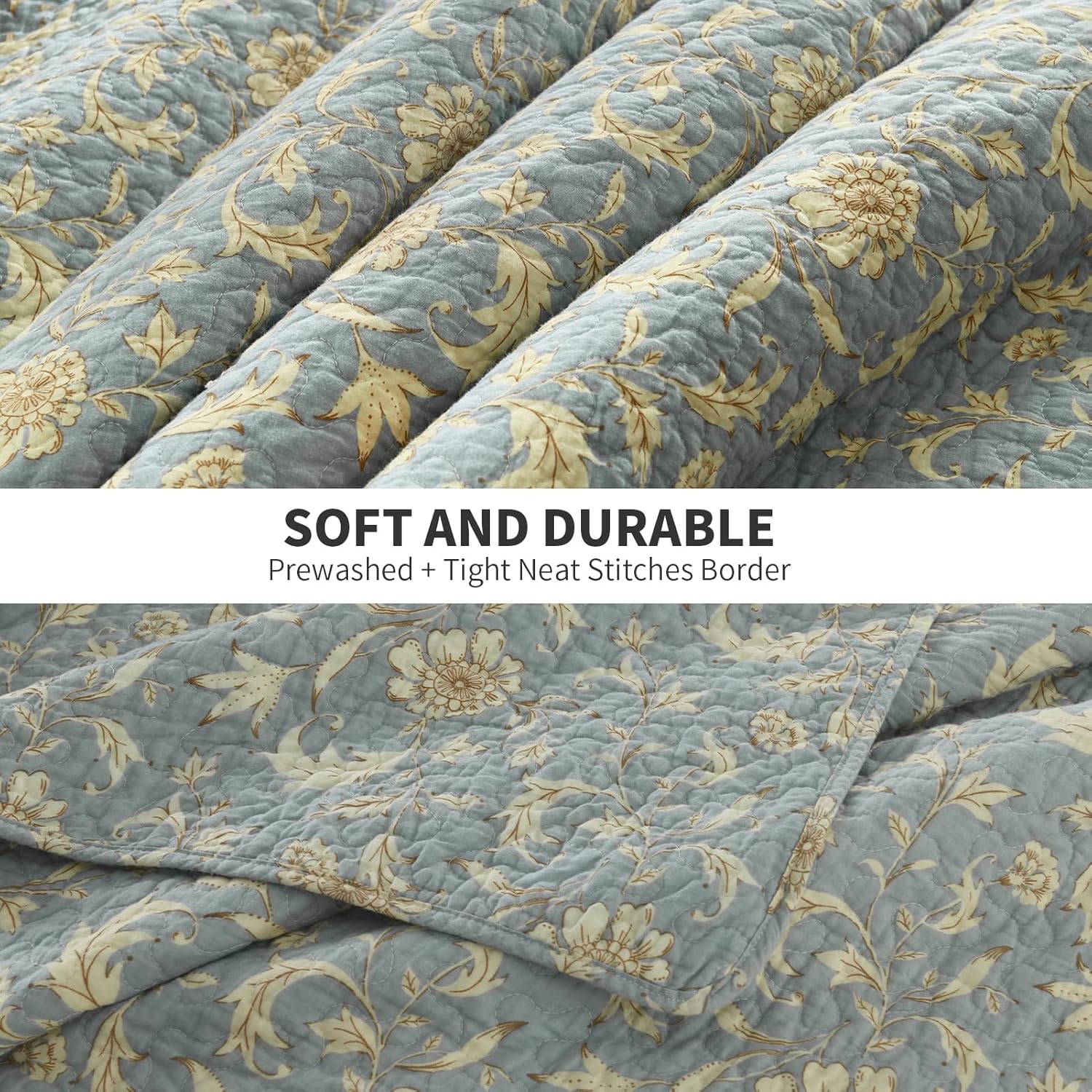 PERHOM Queen Size Cotton Quilt Set 3 Pieces Reversible