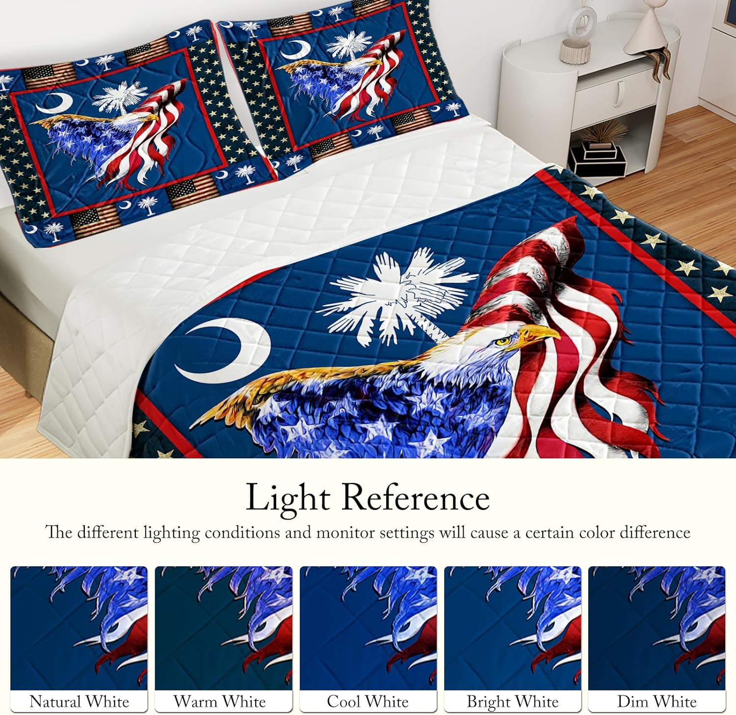 3 Piece Eagle Flag Quilt Set with Moon Tree Design 1