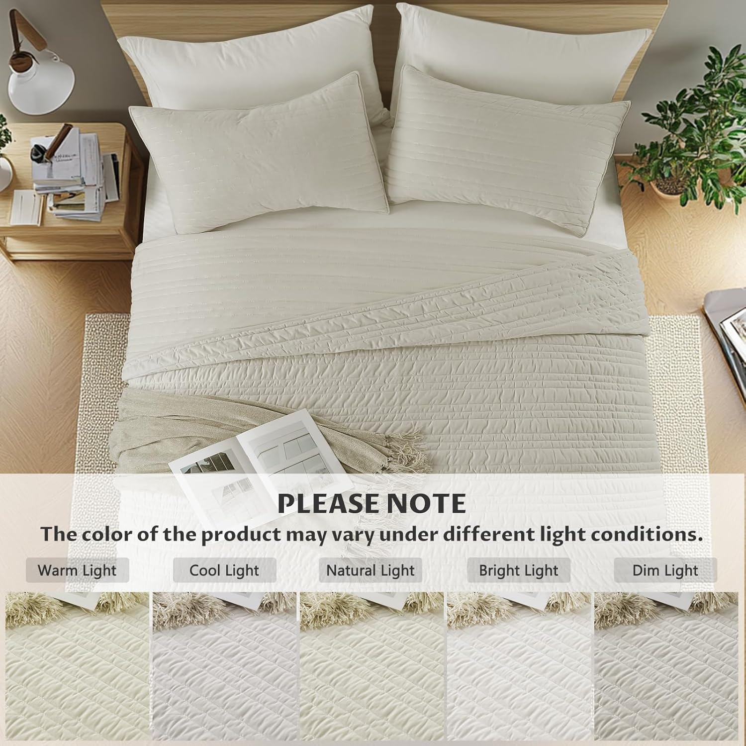 KASENTEX Queen Quilt Set 3 Pieces with Pillow Shams Light Khaki Velvet Bedding