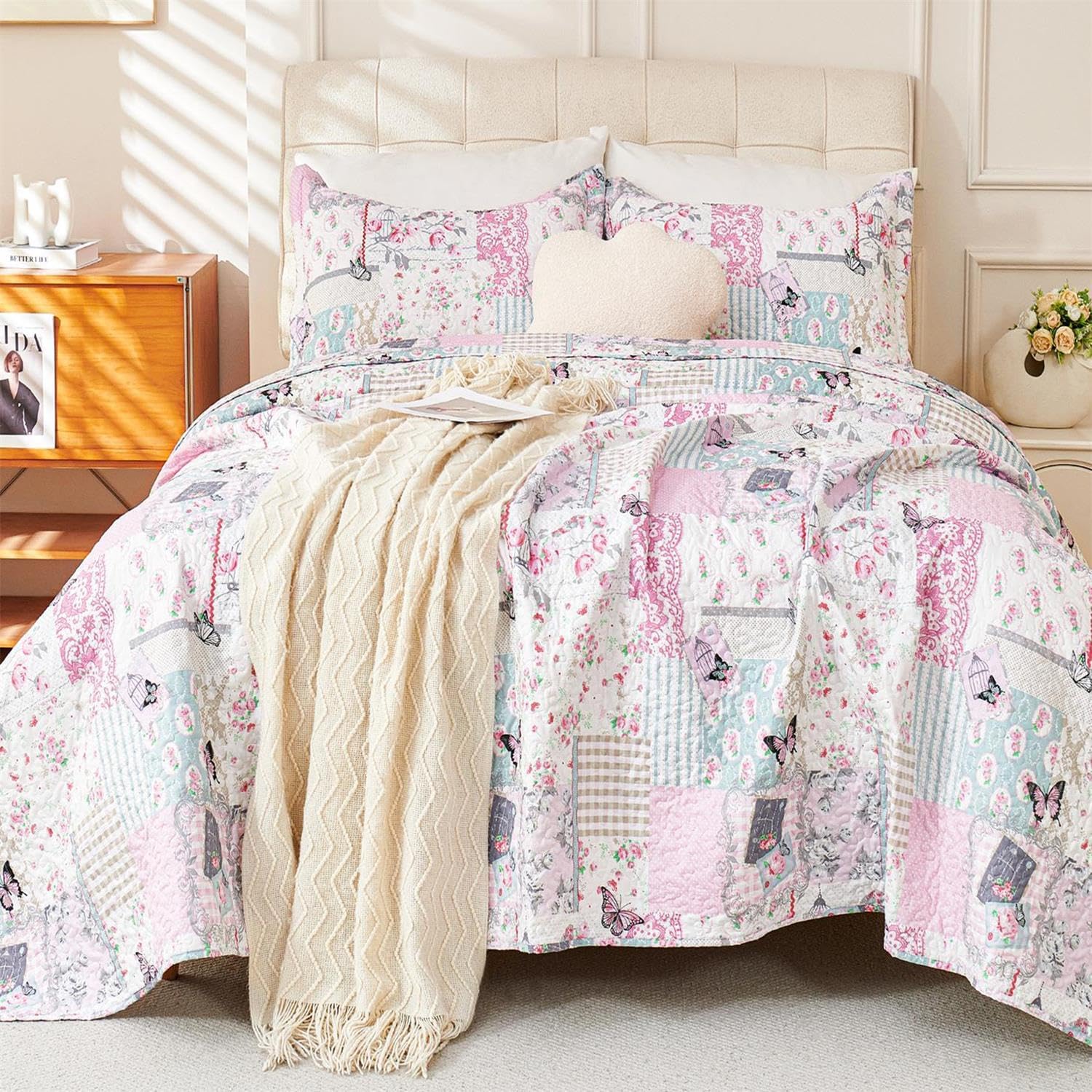 Cmfshape Romantic Patchwork Quilt Set Queen Size