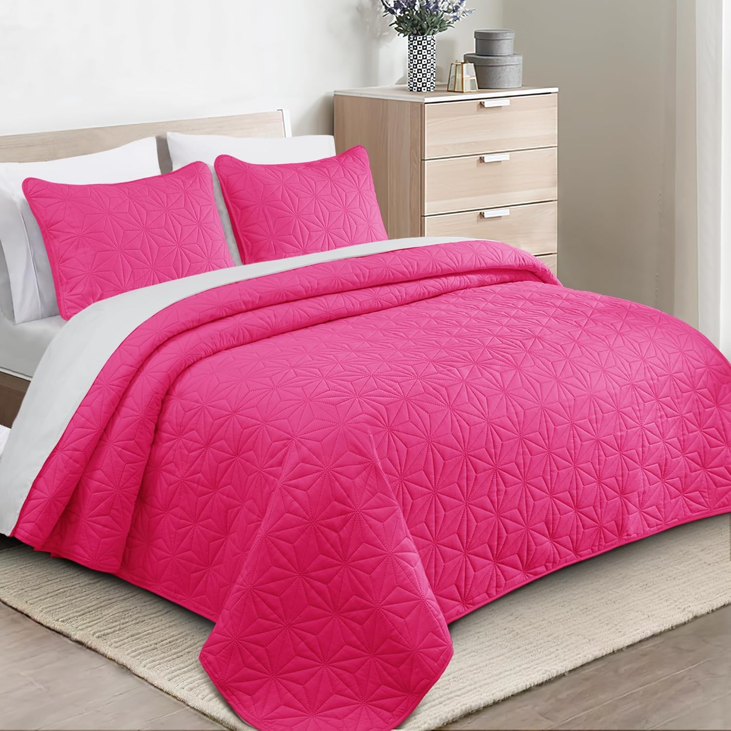 Whale Flotilla Twin XL Quilt Set Hot Pink