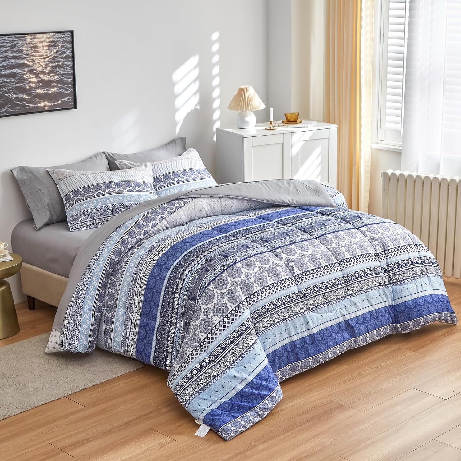 Flysheep Bohemian Striped Bed in a Bag 7 Piece King Size