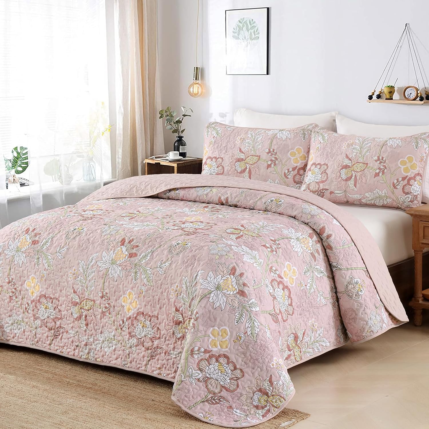 WONGS BEDDING Floral Quilt Set King Size 3 Piece