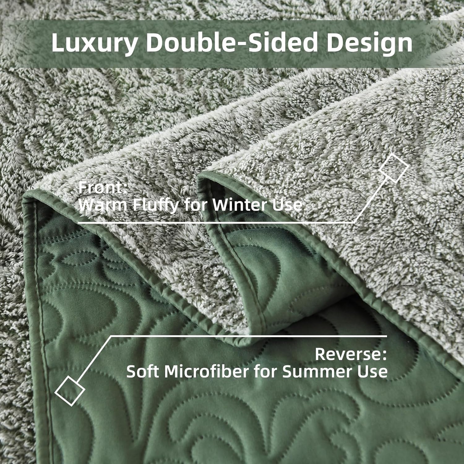 Dobuyly Fluffy Green Queen Quilt Bedding Set