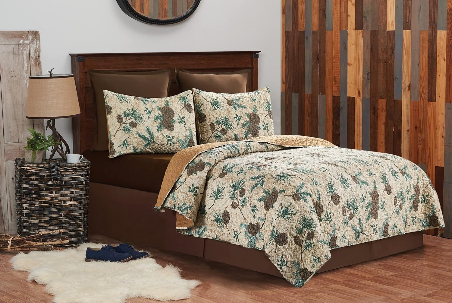 CF Home Rustic Pinecone King Quilt Set
