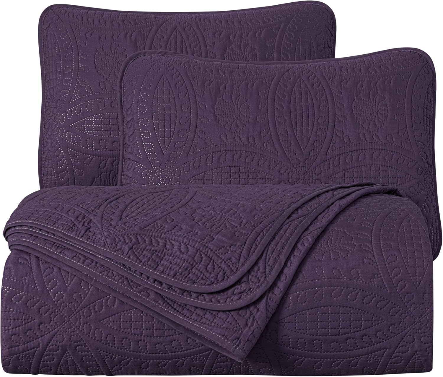 Chezmoi Austin 3-Piece Oversized Bedspread Set King Purple