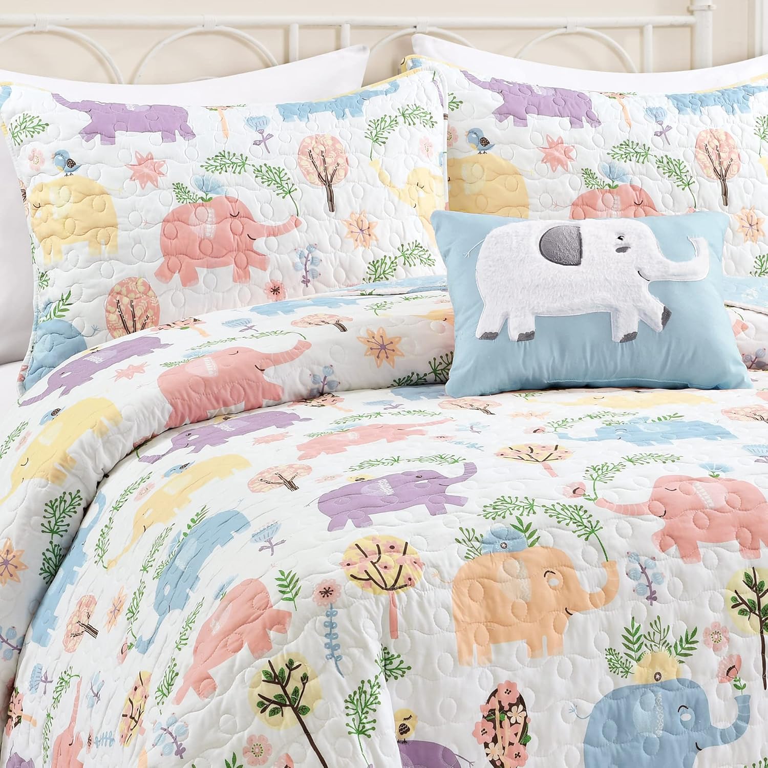 Lush Decor Hygge Elephant Quilt Set Twin White