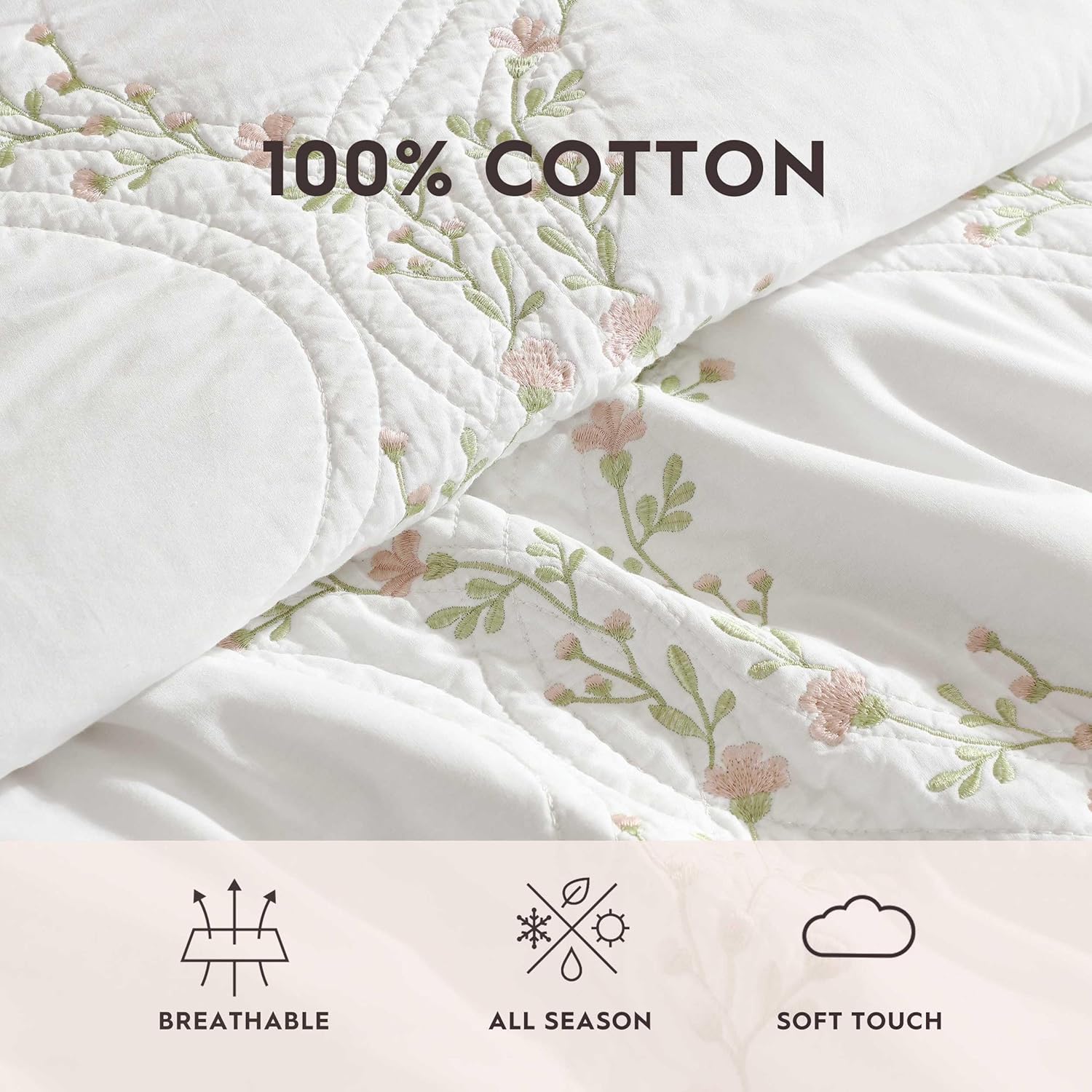 Laura Ashley Twin Quilt Set with Floral Embroidery