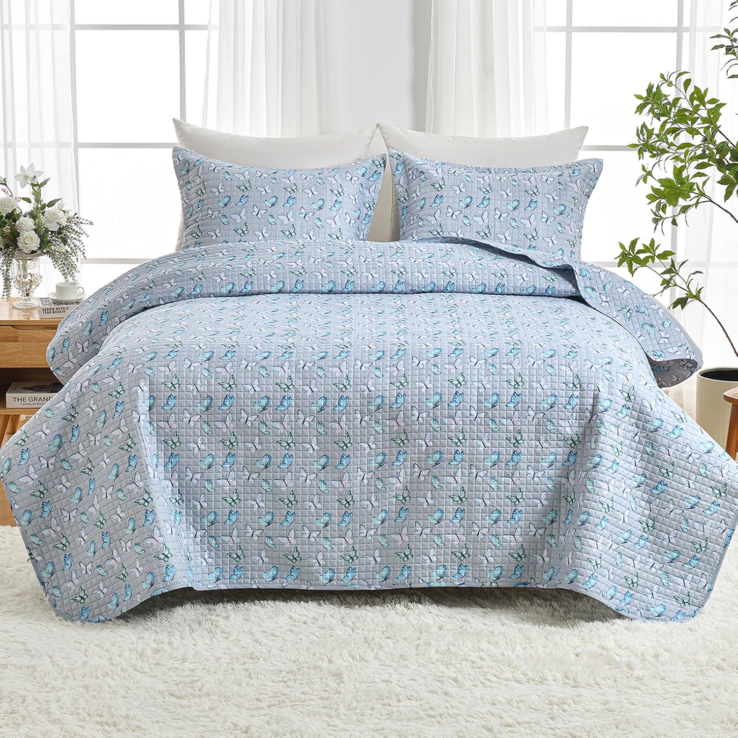 HollyHOME 2 Piece Twin Quilt Set with Butterfly Design 1