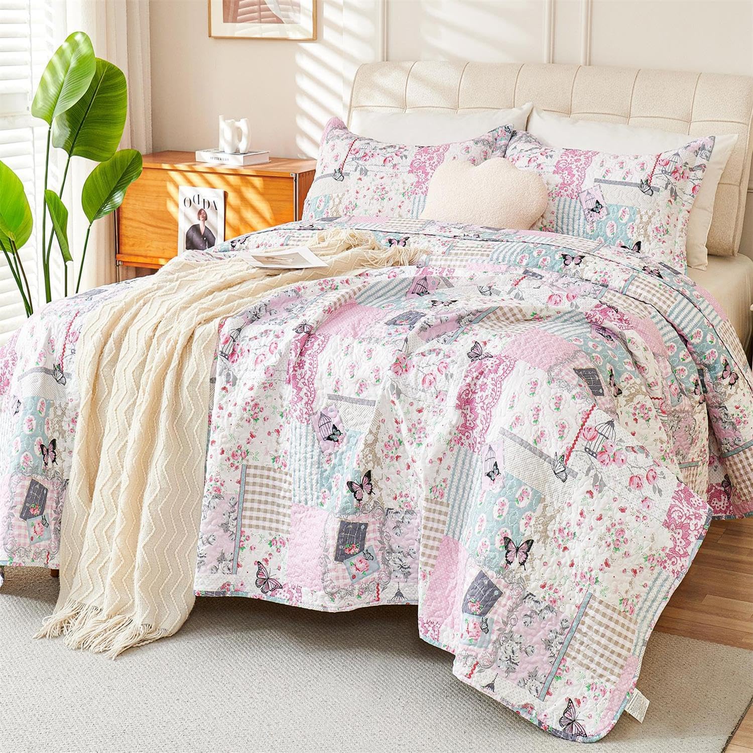 Cmfshape Romantic Patchwork Quilt Set Queen Size