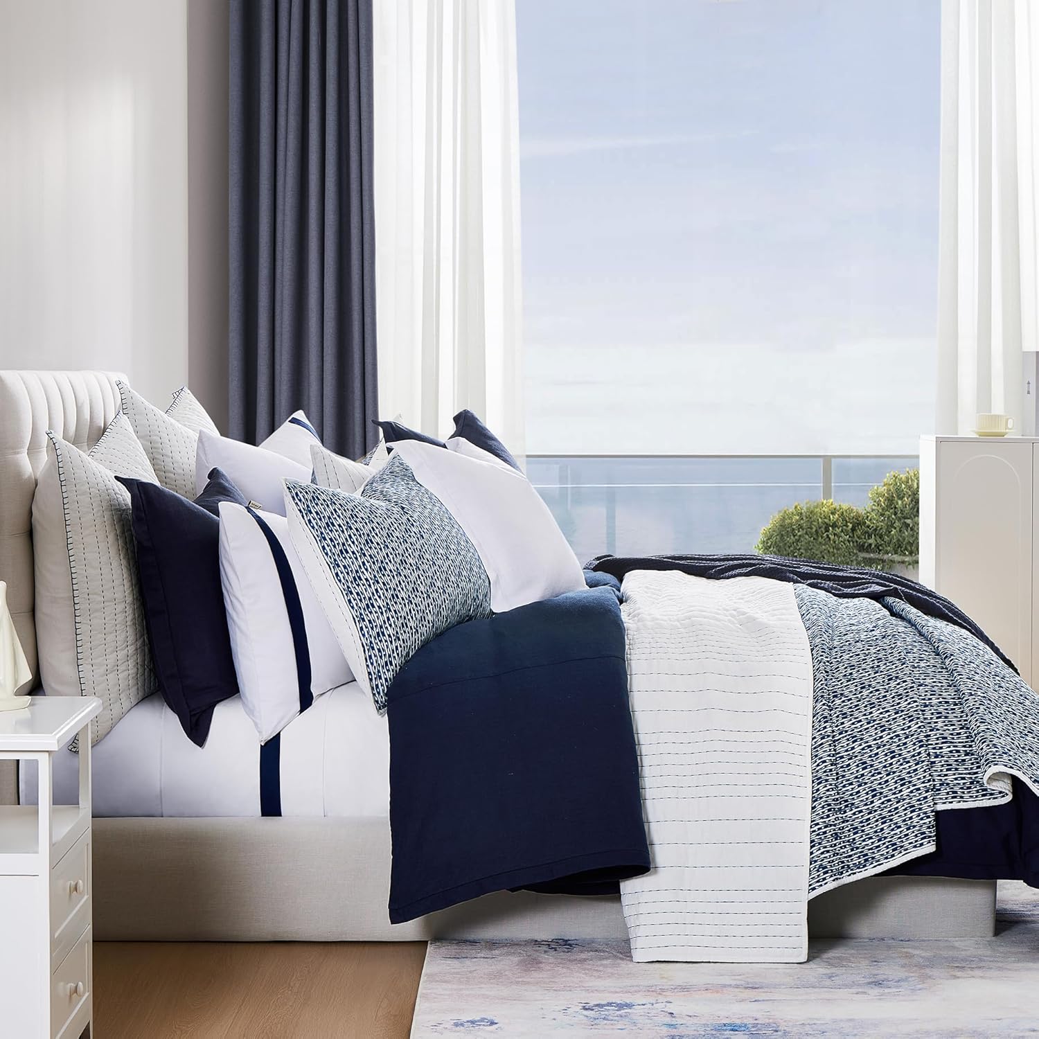 HiEnd Accents Indigo Staccato Coastal Quilt Set 3 Piece 1