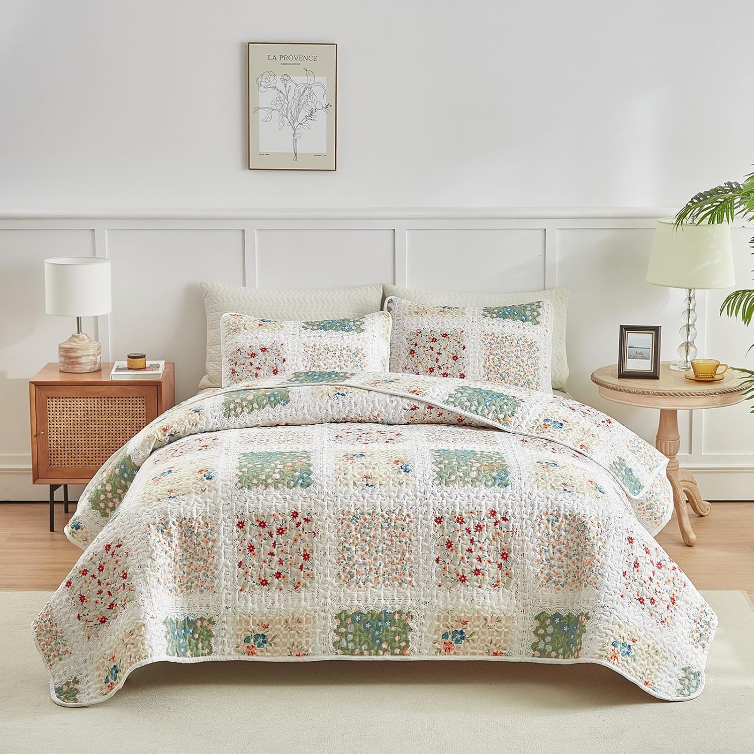 UOZZI BEDDING Floral Patchwork Quilt Set Queen Full 88x88 3 PC