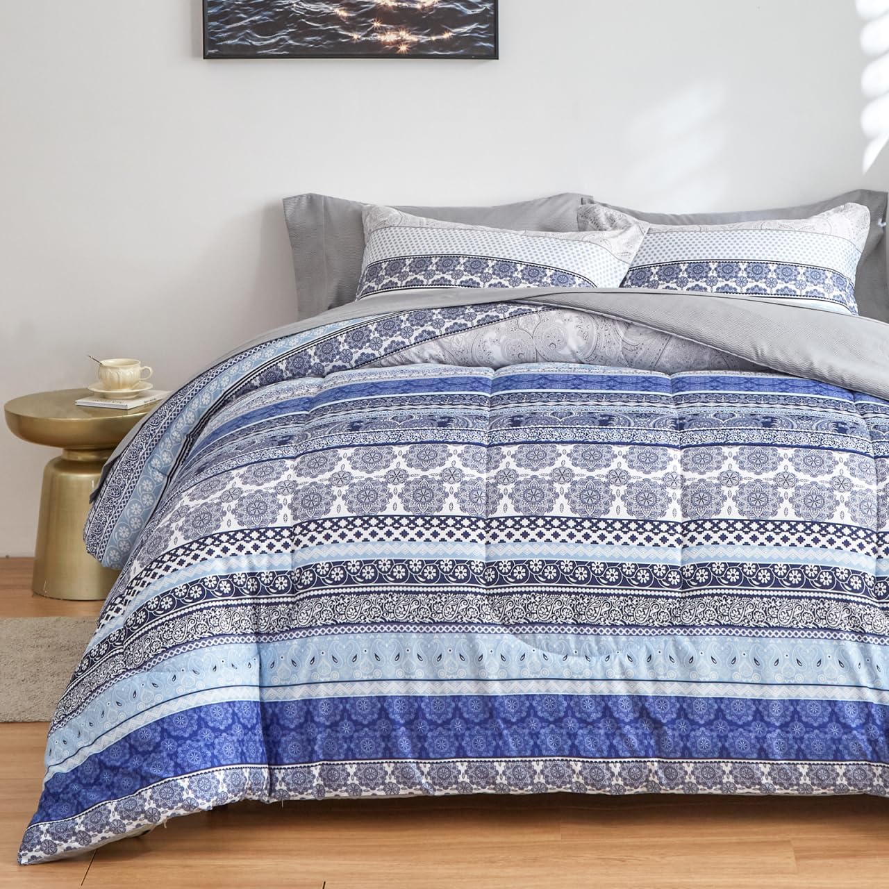Flysheep Bohemian Striped Bed in a Bag 7 Piece King Size