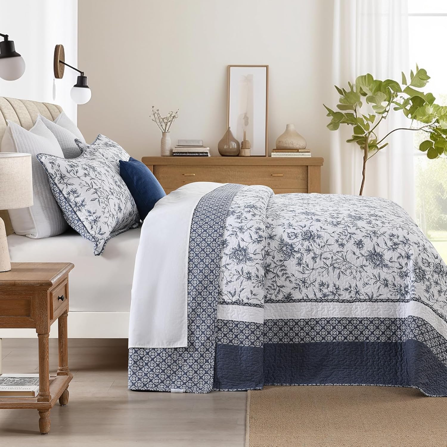 Oversized King Bedspread 120x120 100 Cotton Floral Farmhouse Quilt Set