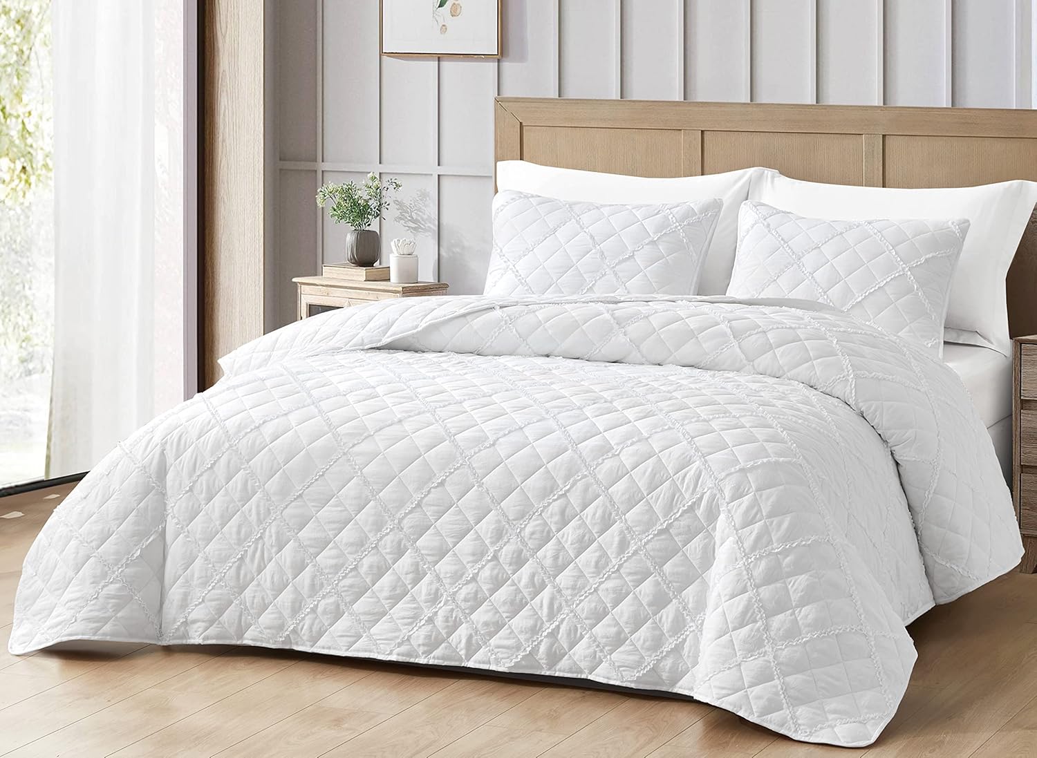 Chezmoi Annabelle 2-Piece White Quilt Set - Twin Size
