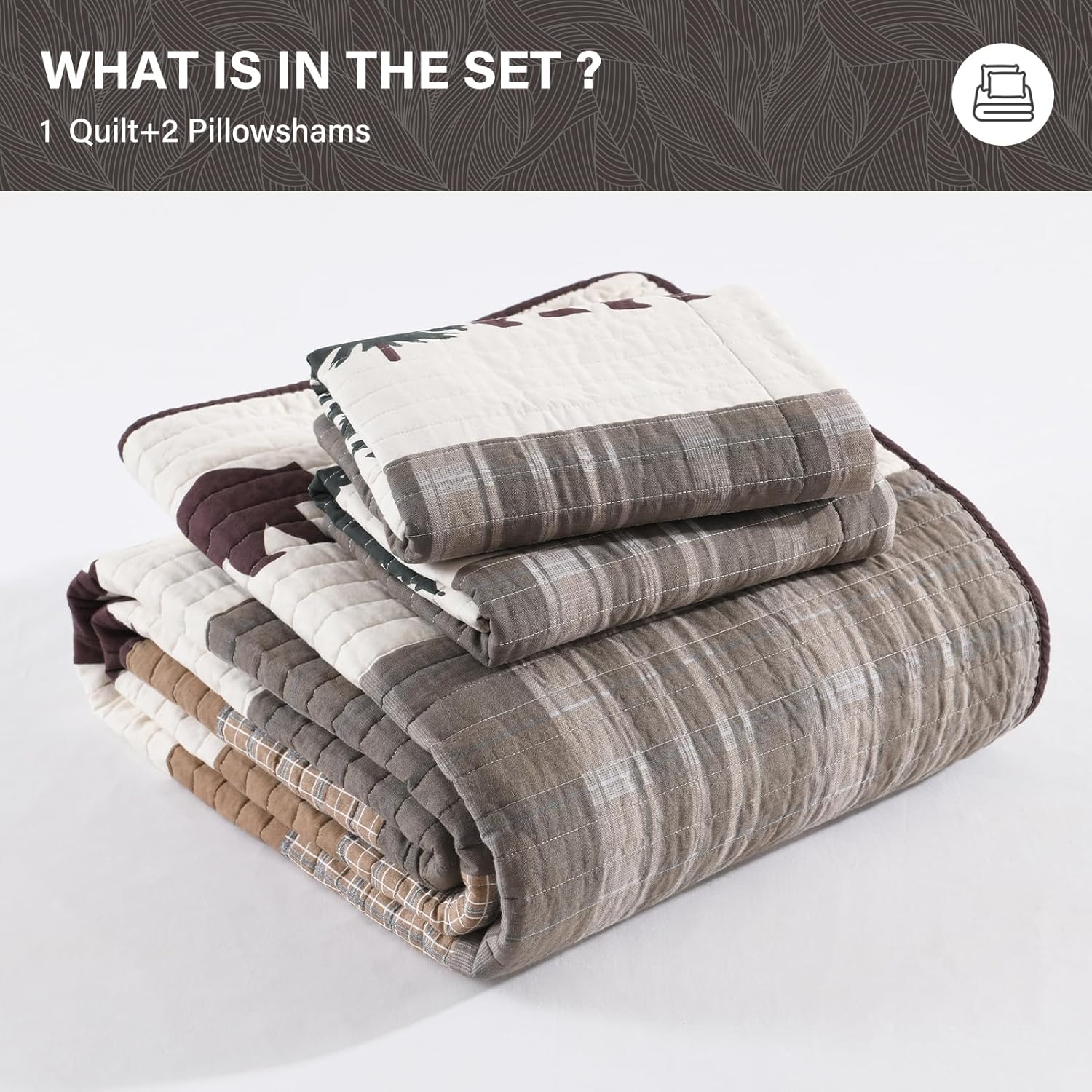 SahSahCasa Queen Quilt Set - Forest Farmhouse Reversible Cotton Comforter