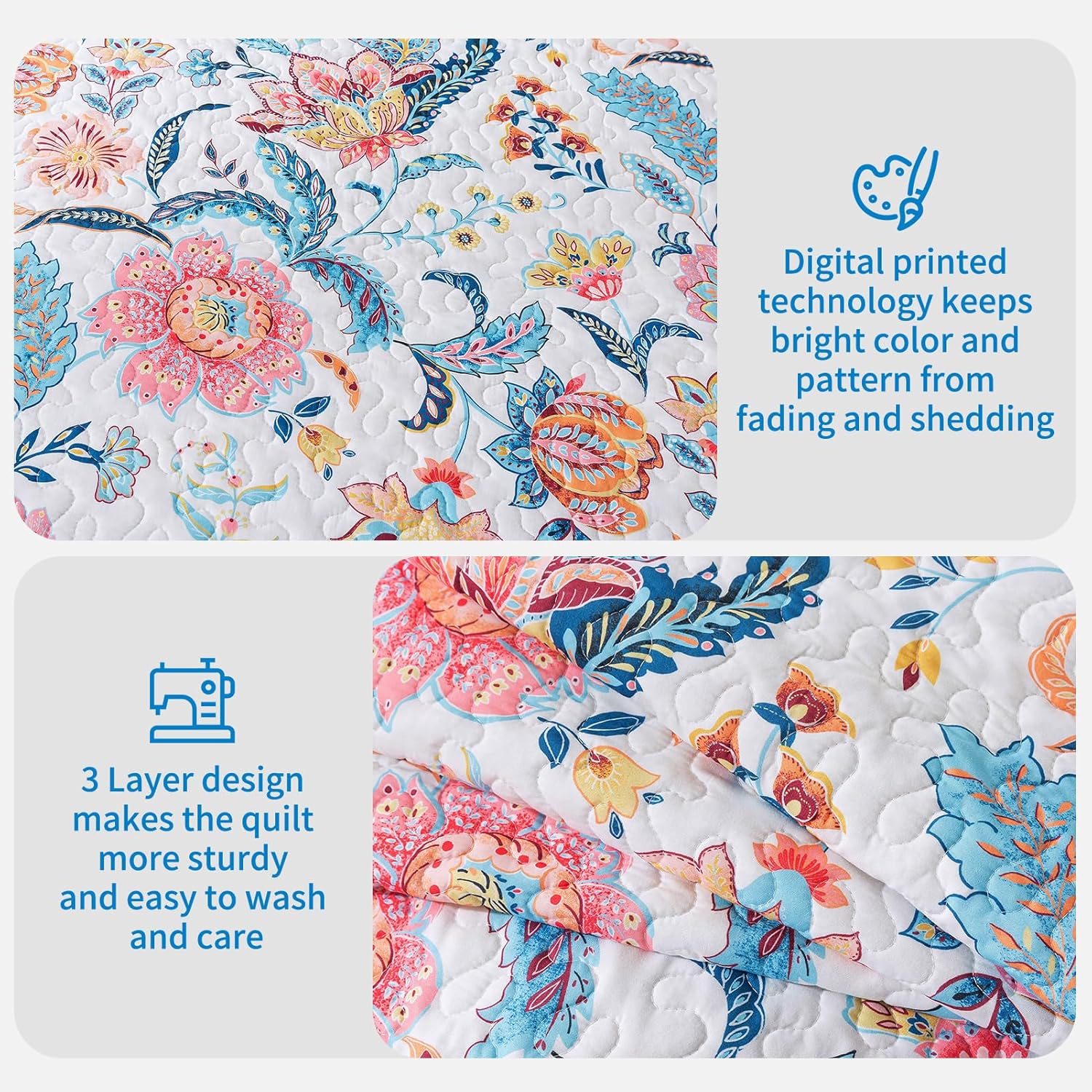 BEDISELY Queen Quilt Set - 3-Piece Floral Farmhouse Bedding 1
