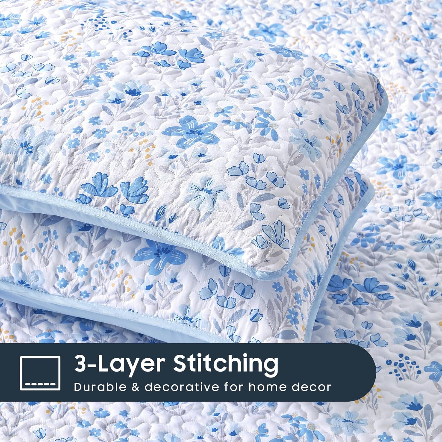 Wake In Cloud - Floral Quilt Set 3-Piece Twin Size