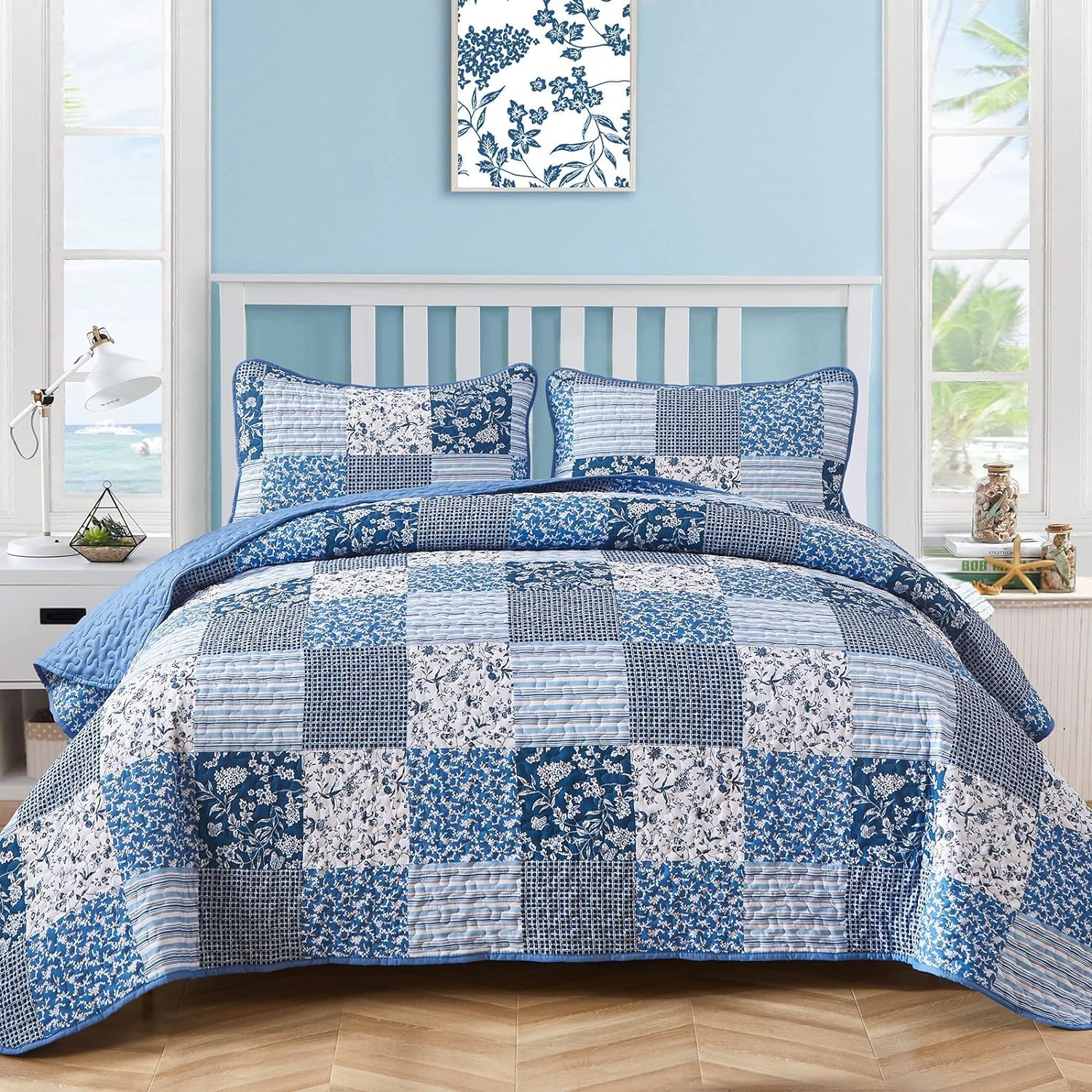 Mybedsoul Blue Plaid Quilt Set Twin Size 2 Pieces