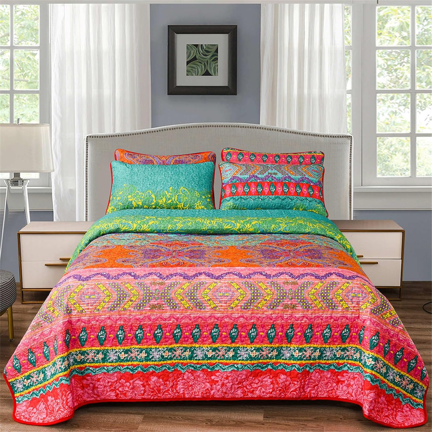 YASMENG Boho Quilt Set Queen Size 3 Piece