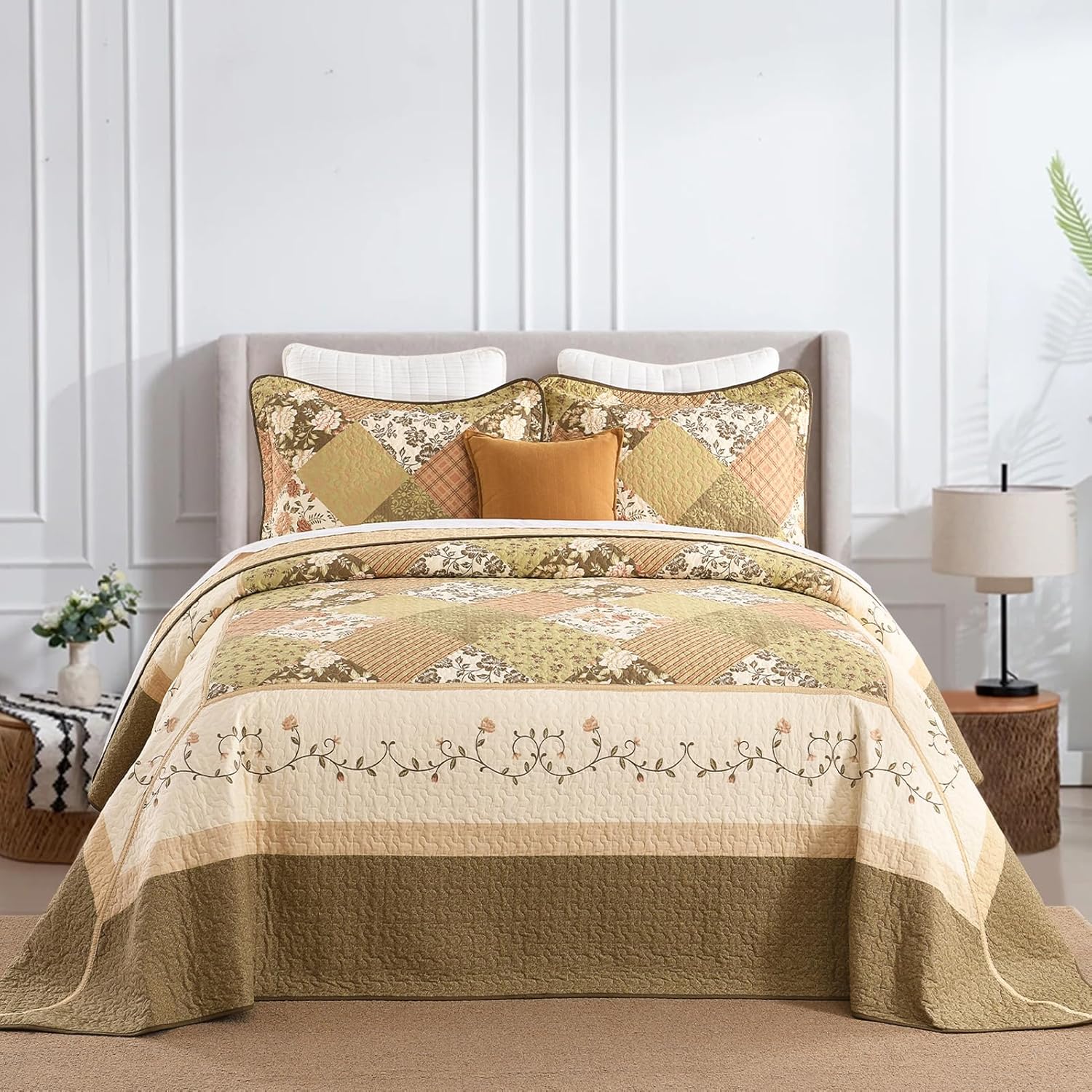 SahSahCasa 100 Cotton Oversized California King Bedspread Set