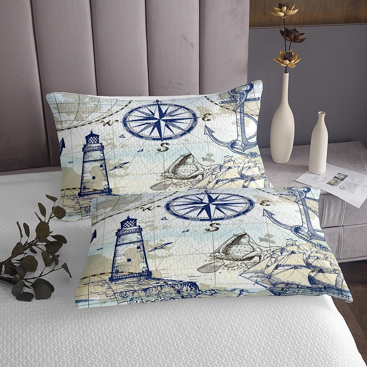 Erosebridal Nautical Theme King Quilt Set