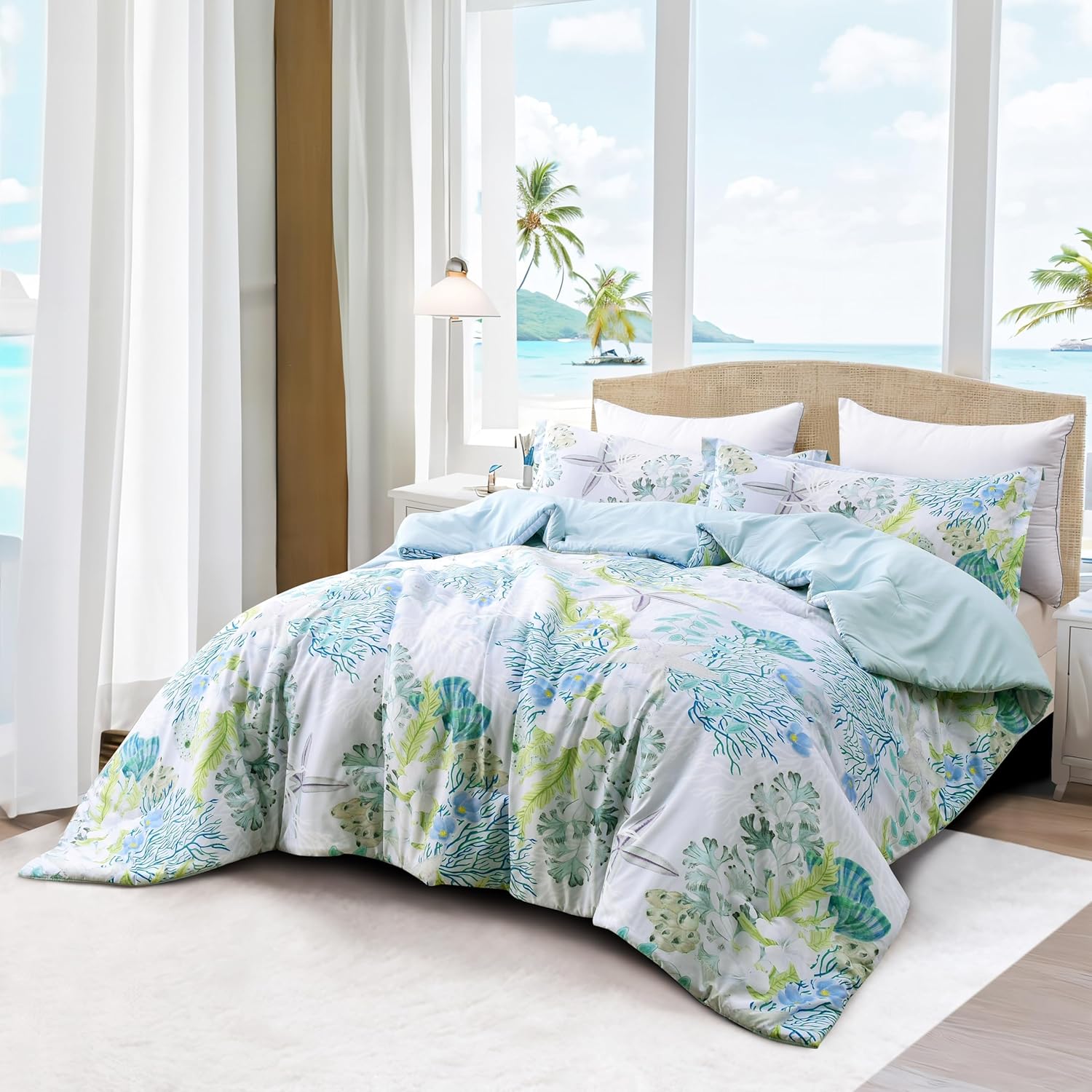 Tritard Coastal Comforter Set King Size 3 Piece