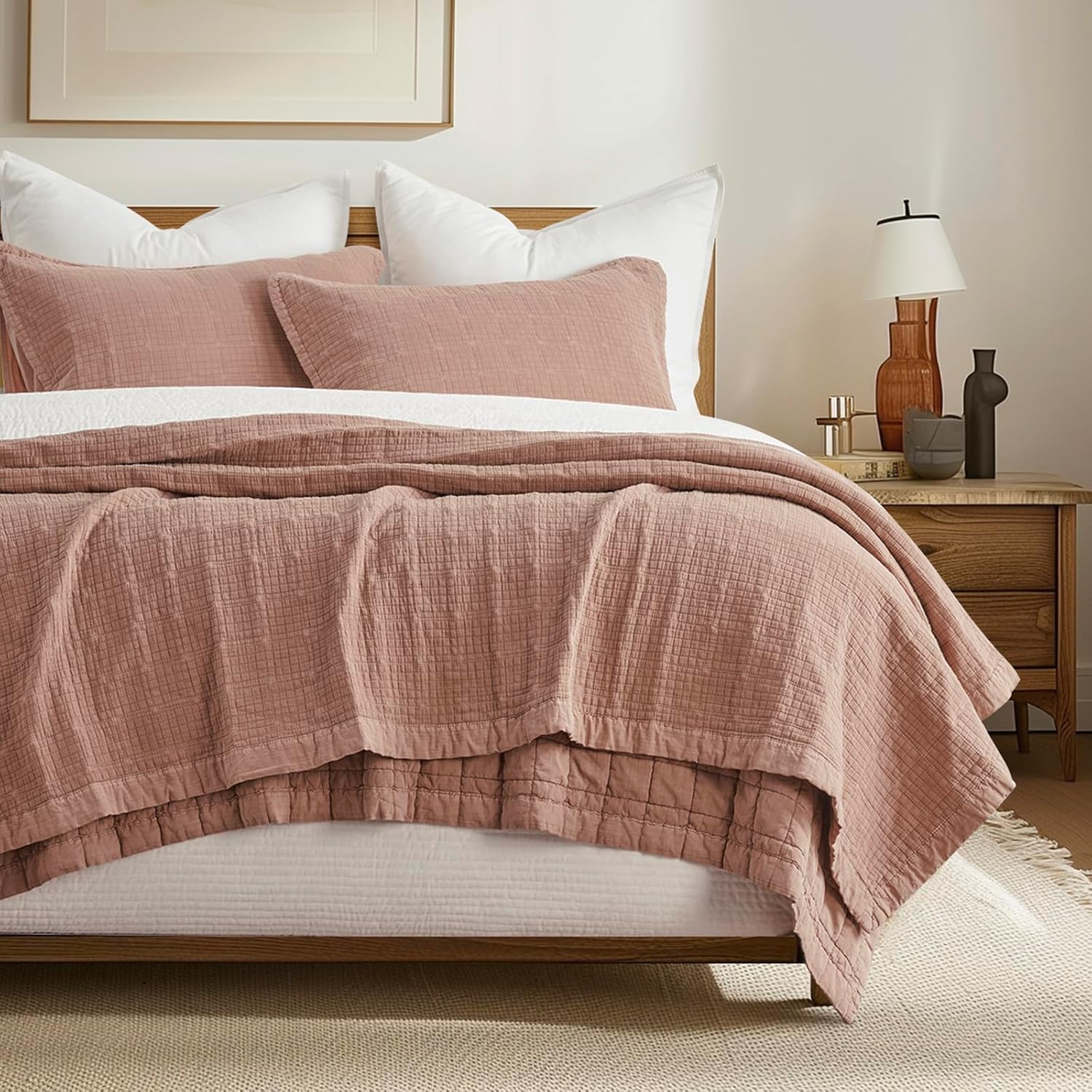 EVERGRACEHOME Stonewashed Cotton Quilt Set Queen Size
