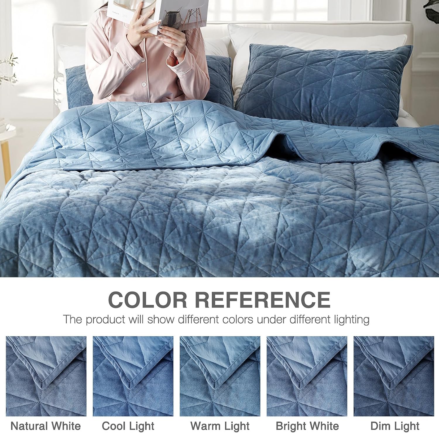 Twin Luxury Velvet Quilt Set - Navy Blue 68x86
