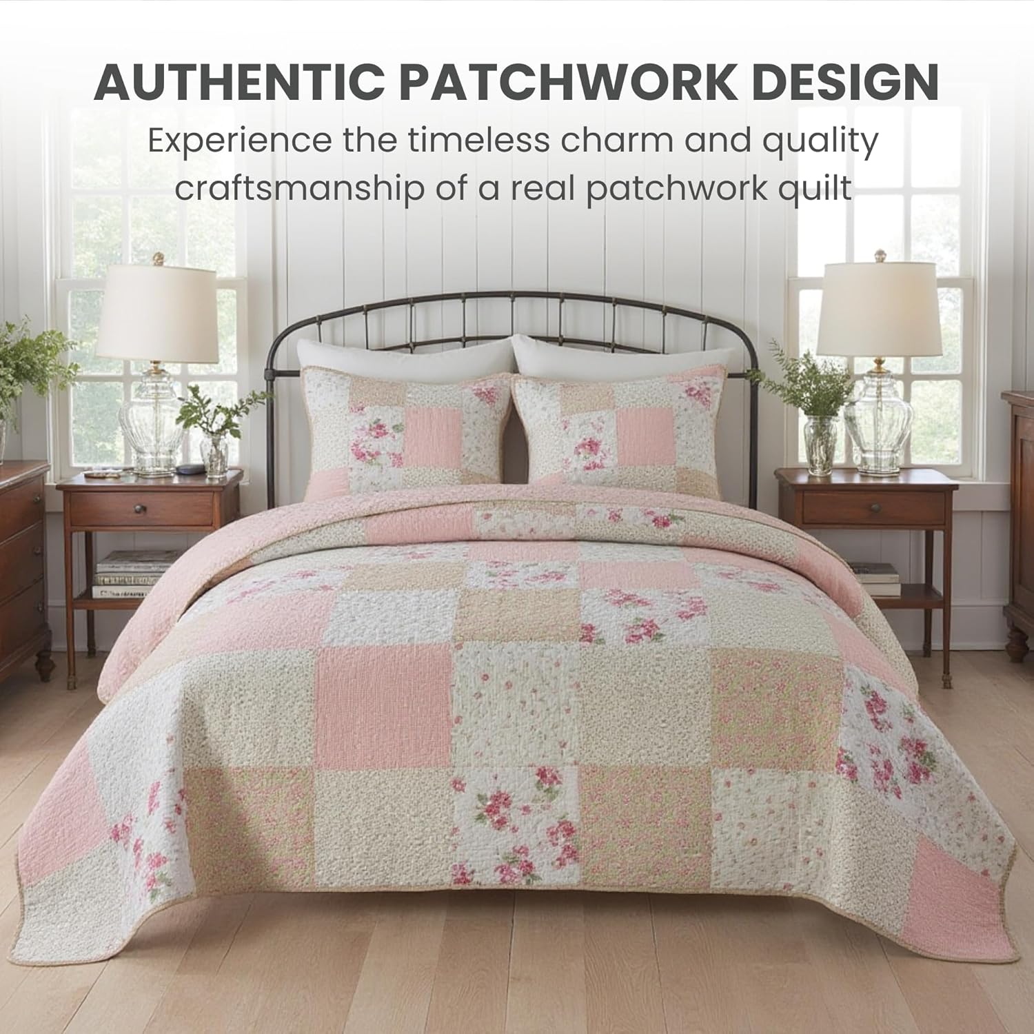 Soul Lane Blush Bloom Cotton Quilt Set Queen