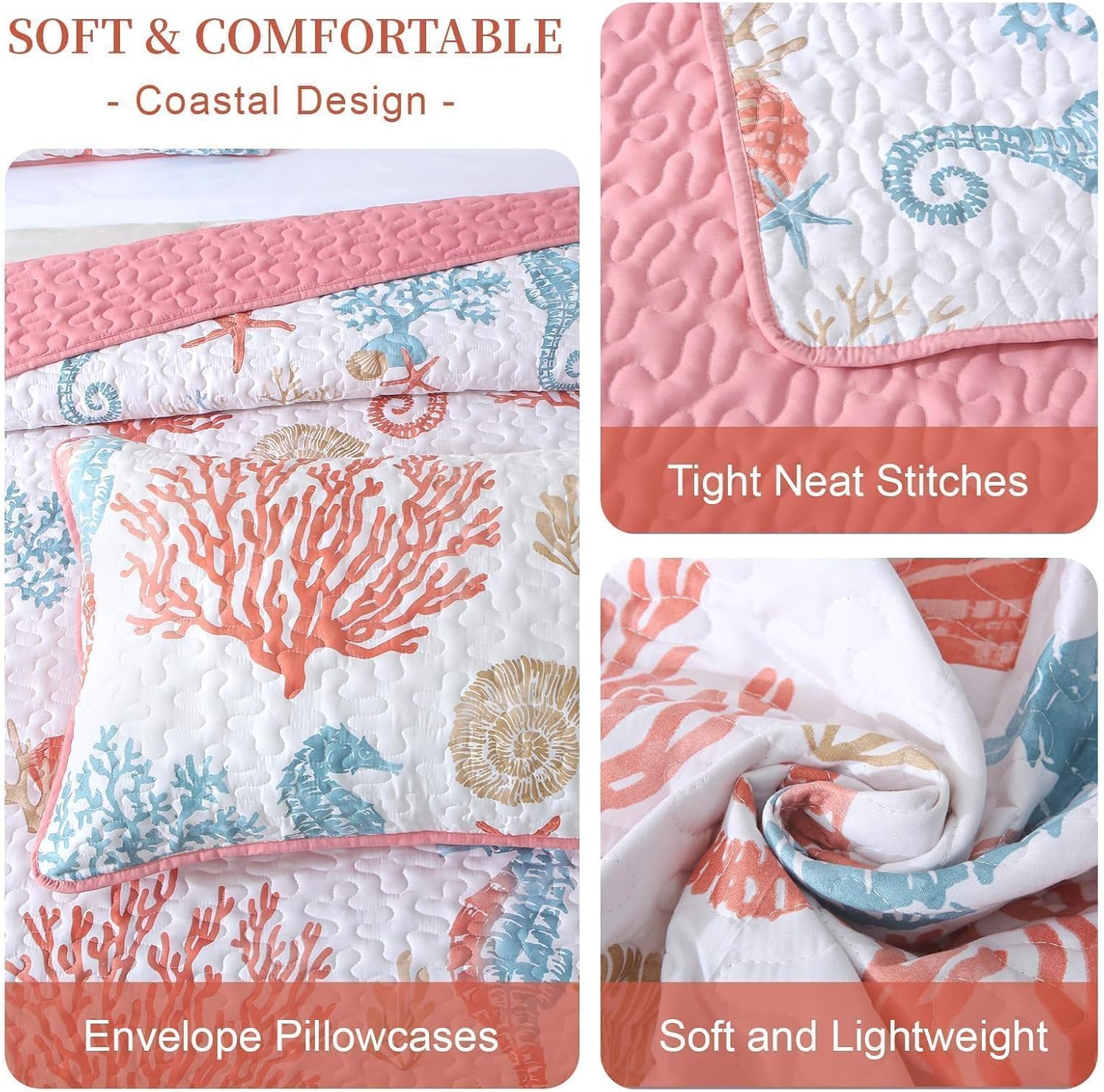 Heymybed Coastal Quilt Set Queen Size 3 Pieces