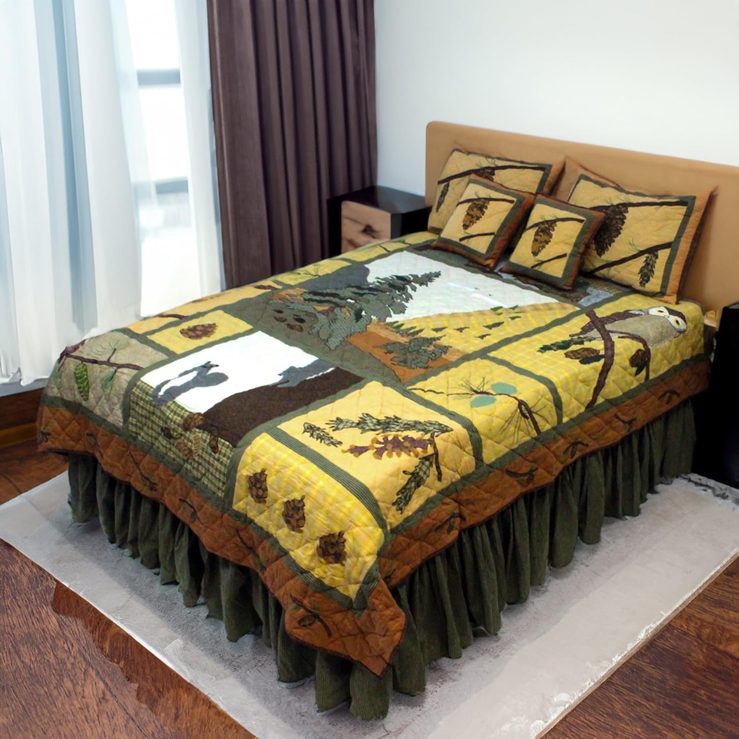 Patch Magic Quilts Quilted Pinecones Super Queen Quilt 3 Piece Set