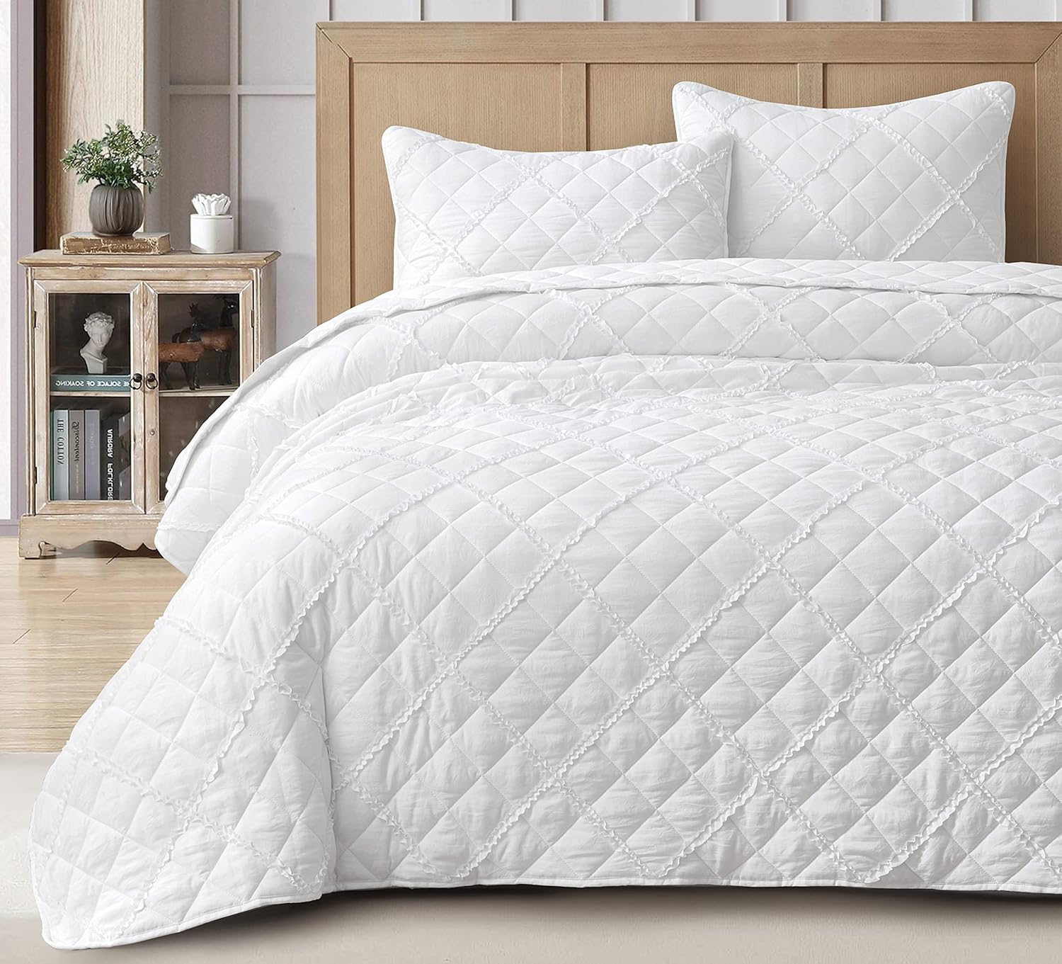 Chezmoi Annabelle 2-Piece White Quilt Set - Twin Size