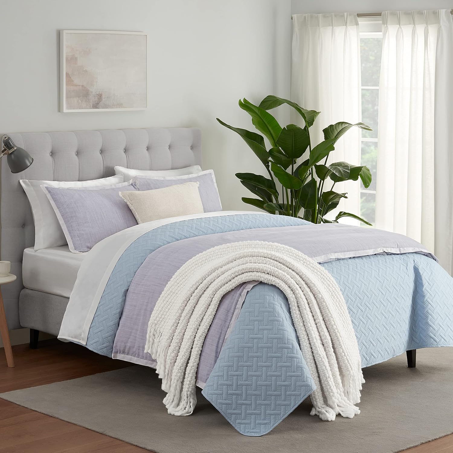 Serta ComfortSure Soft 3-Piece Quilt Bedding Set Light Blue