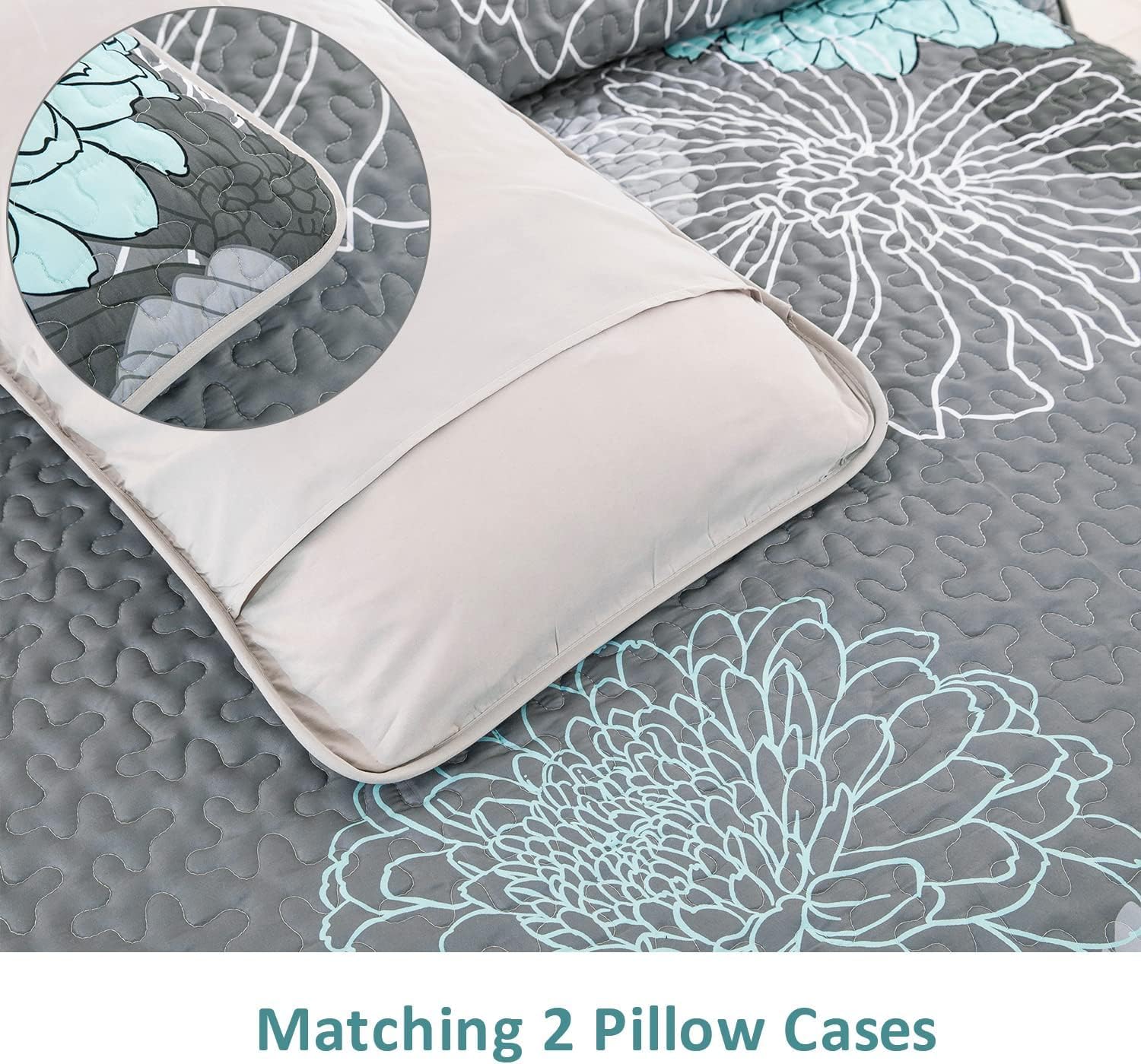 Anibedding Green Floral Twin Quilt Set with Pillowcases