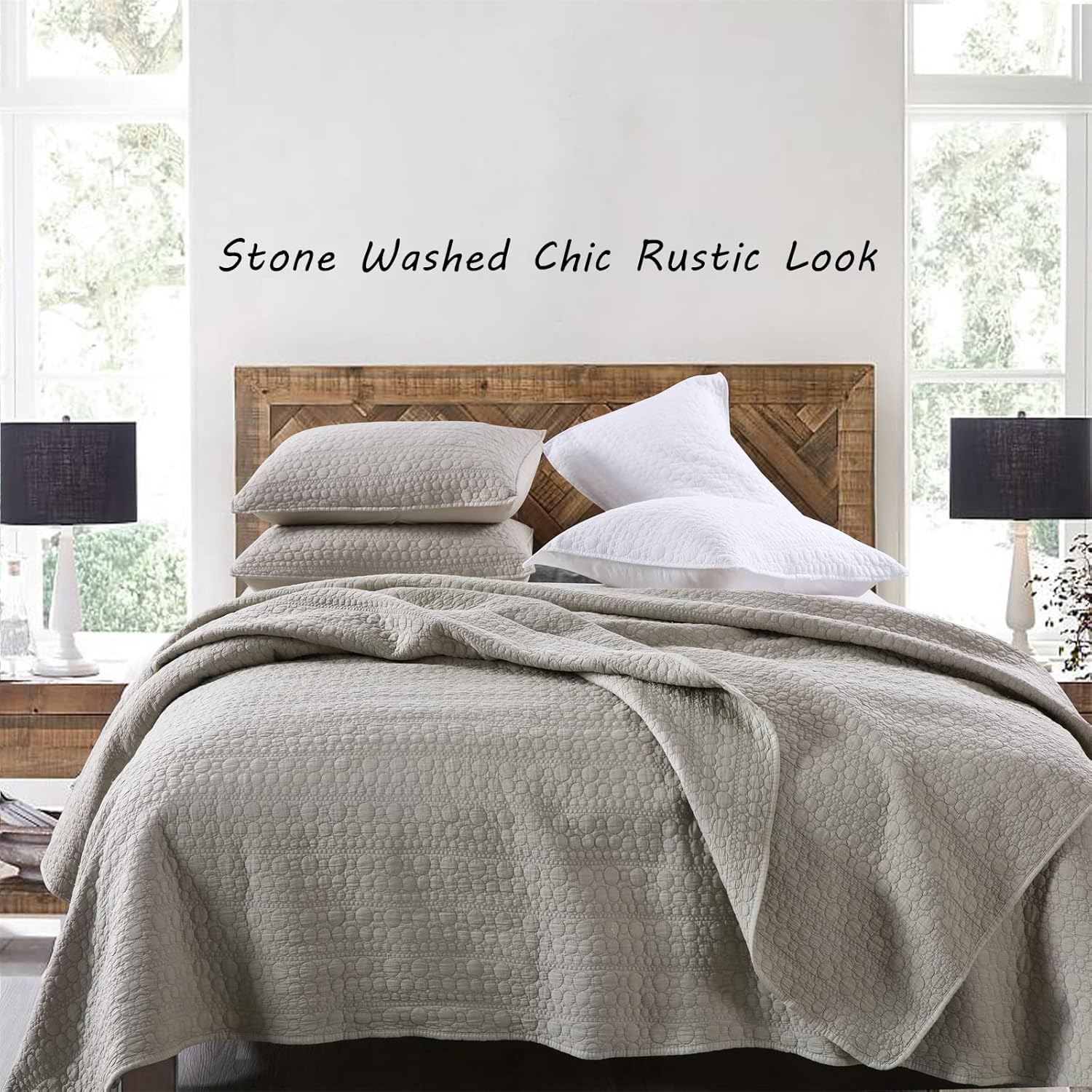 HORIMOTE HOME Quilt Set Twin Beige Stone-Washed Microfiber