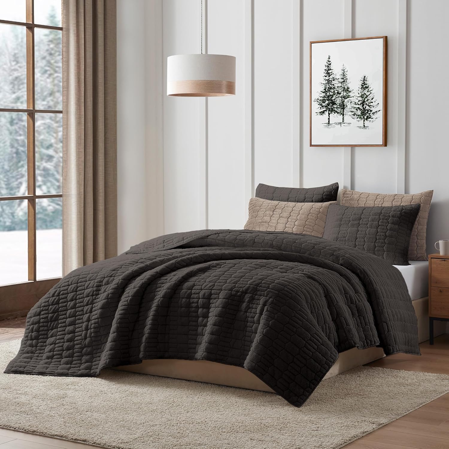 Wonderful Faux Fur Quilt Set Queen 3 Piece
