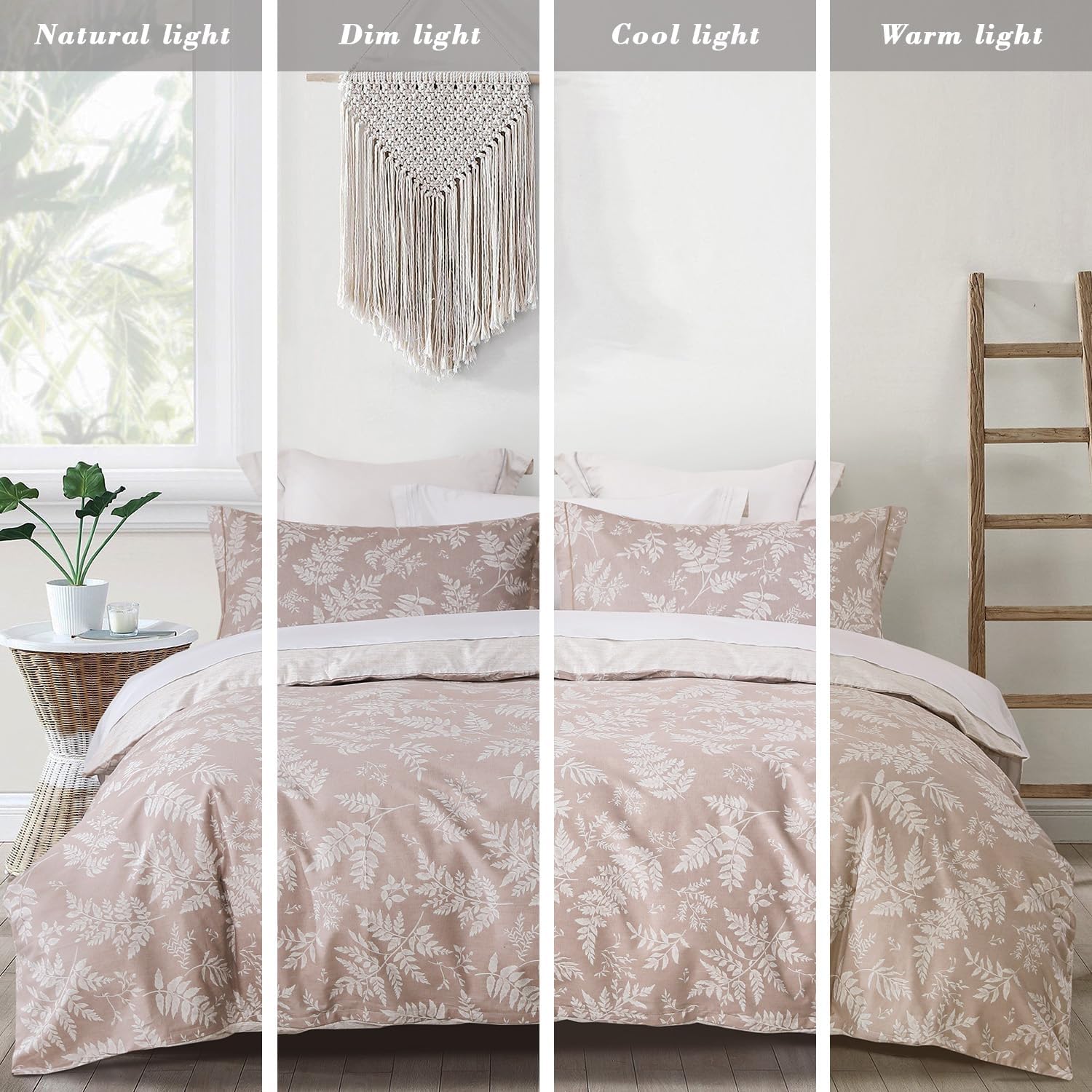 ALEISSEL Natural Cotton 3pcs Queen Comforter Set Dusty Pink